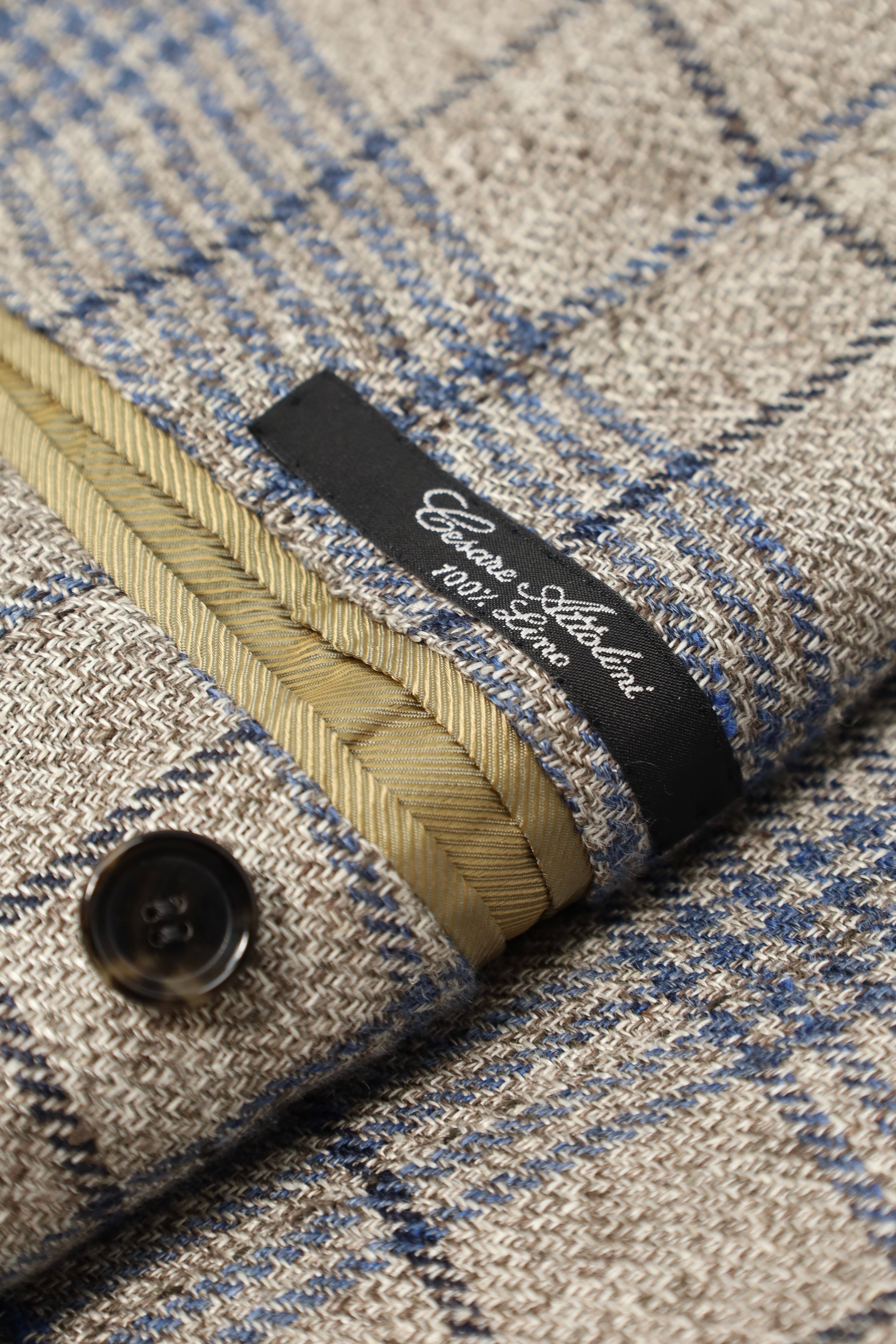 Cesare Attolini Taupe Windowpane Linen Blazer