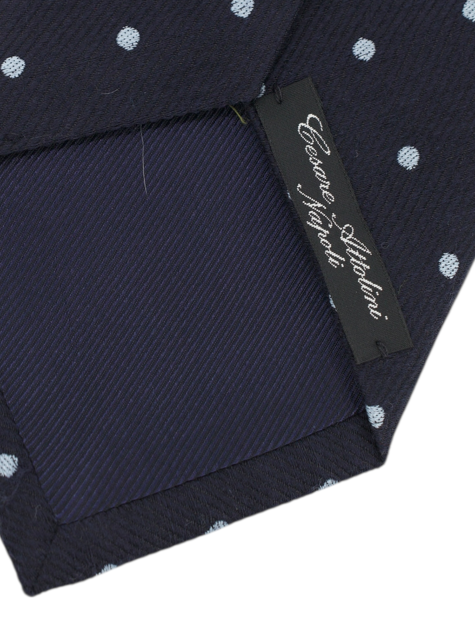 Cesare Attolini Navy Wool & Silk Polkadot Tie