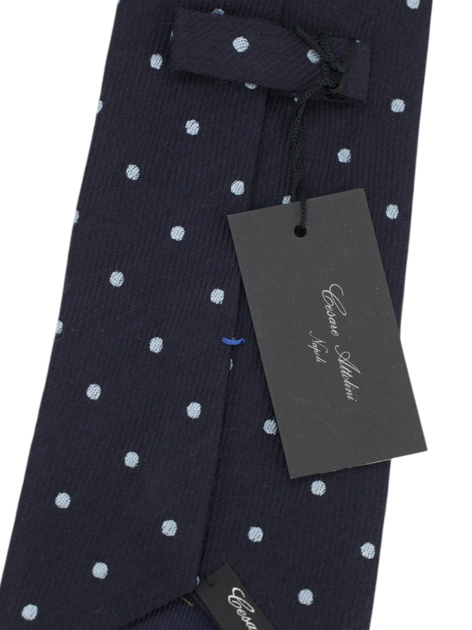 Cesare Attolini Navy Wool & Silk Polkadot Tie