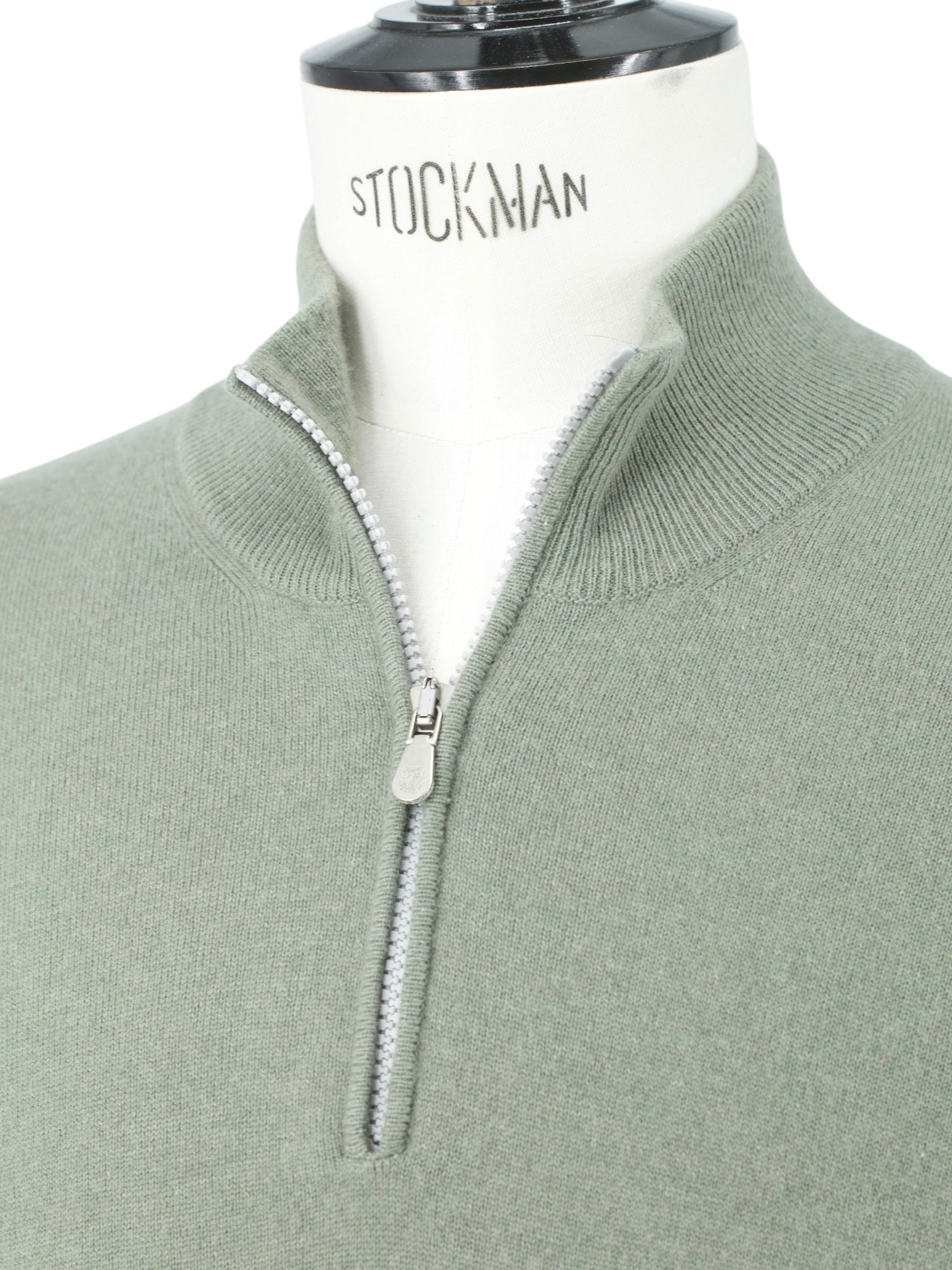 Brunello Cucinelli Sage Green Cashmere Half-Zip Sweater