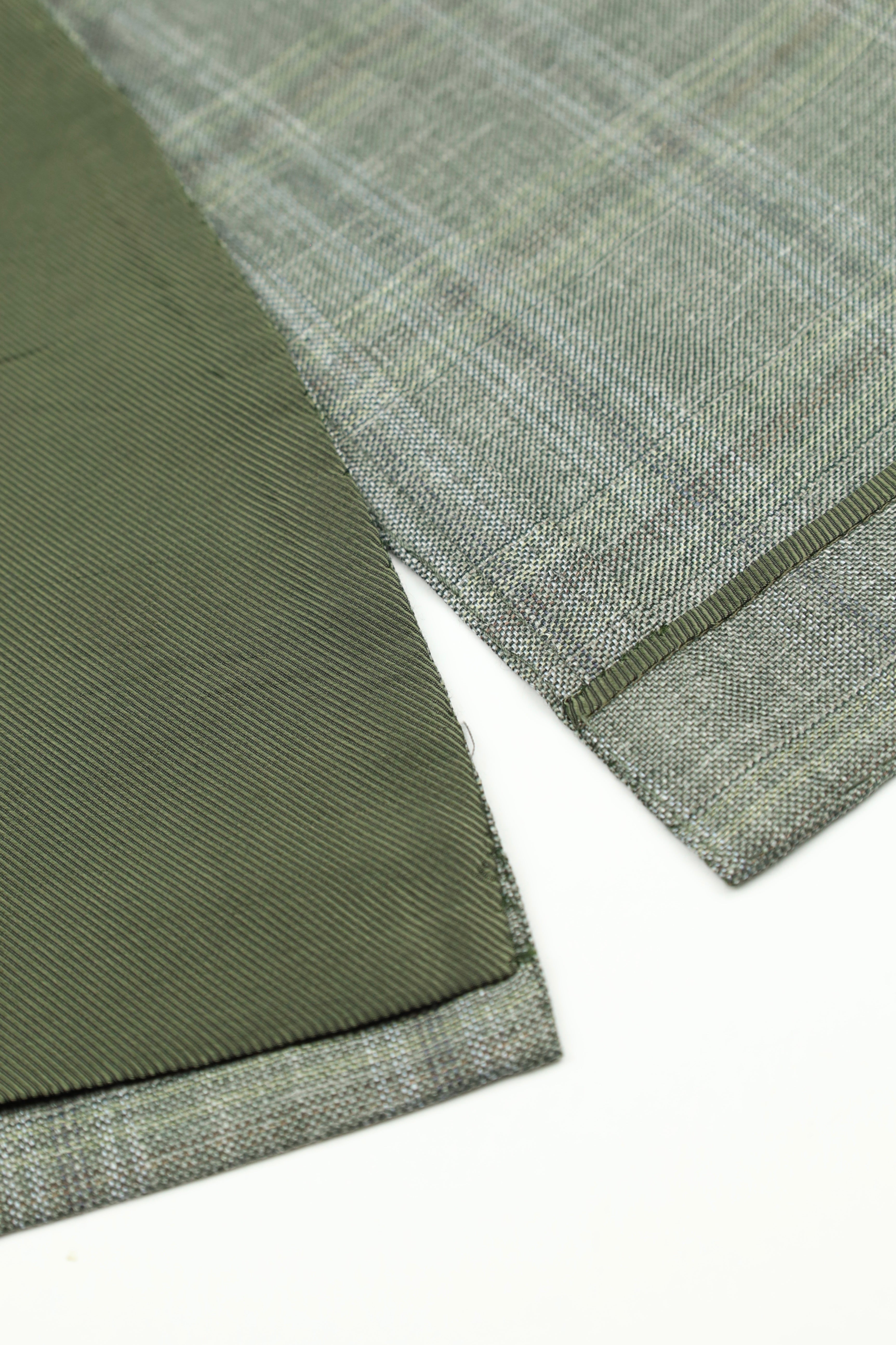 Cesare Attolini Sage Green Cashmere, Silk & Linen Windowpane Jacket