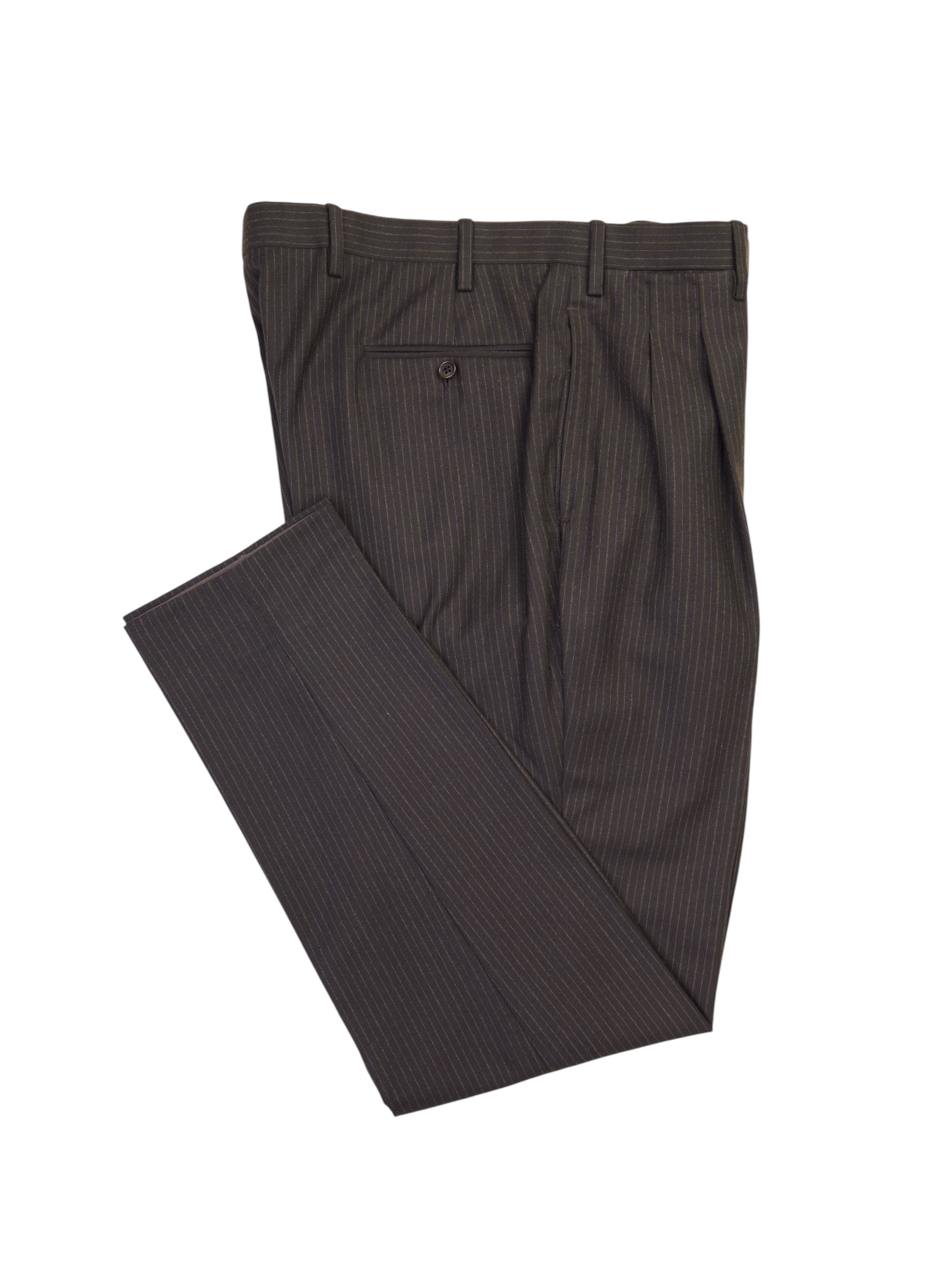 Kiton Dark Brown Brushed Wool Pinstripe Suit