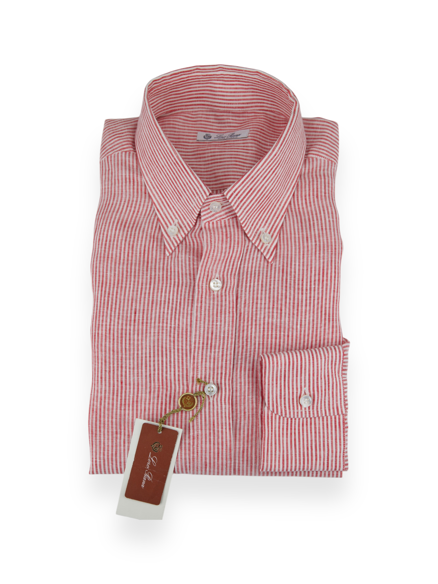 Loro Piana Red Pinstripe Button-Down Linen Shirt Loro Piana Red Pinstripe Button-Down Linen Shirt