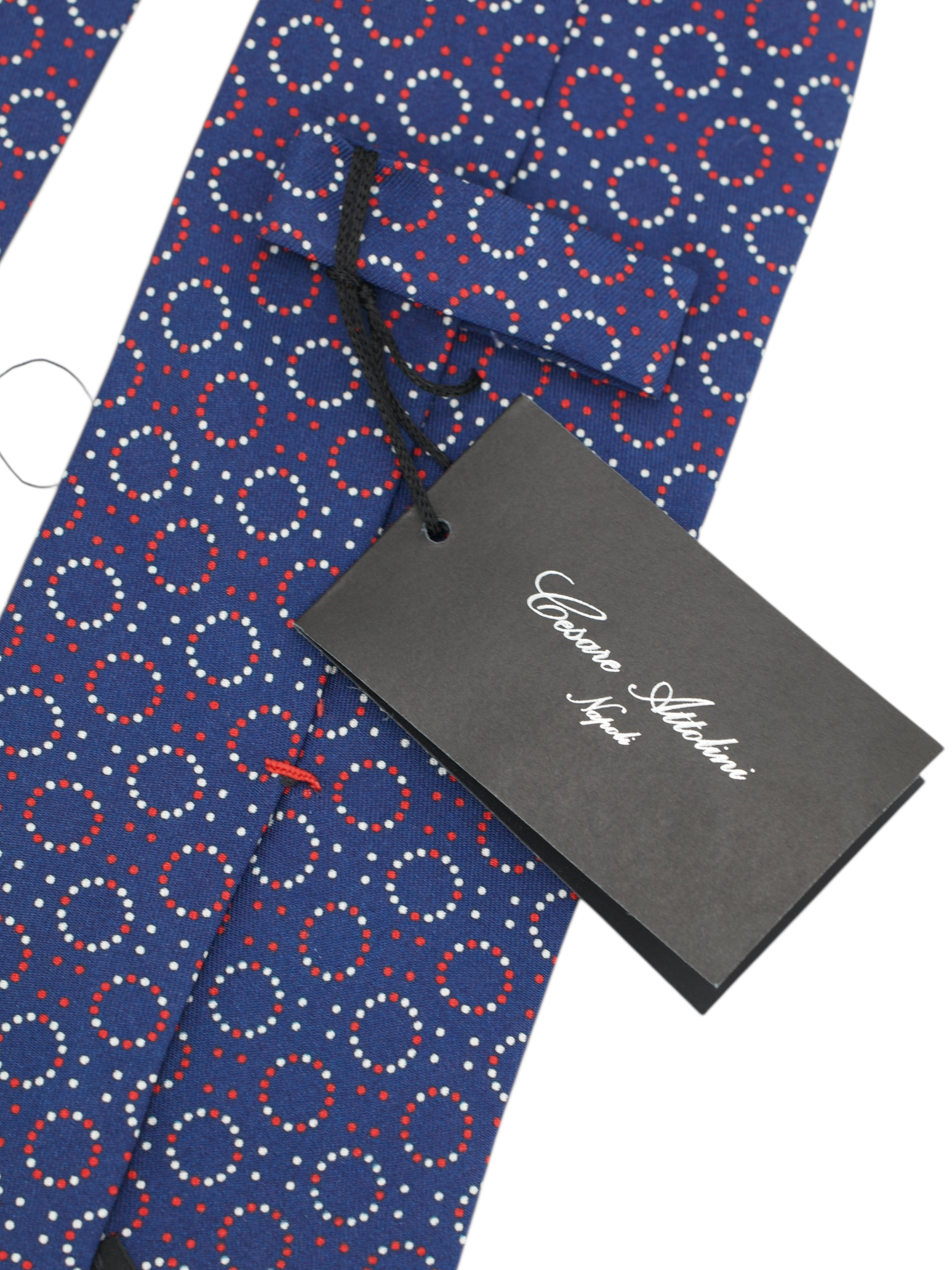 Cesare Attolini Blue & Red Silk Geometric Tie