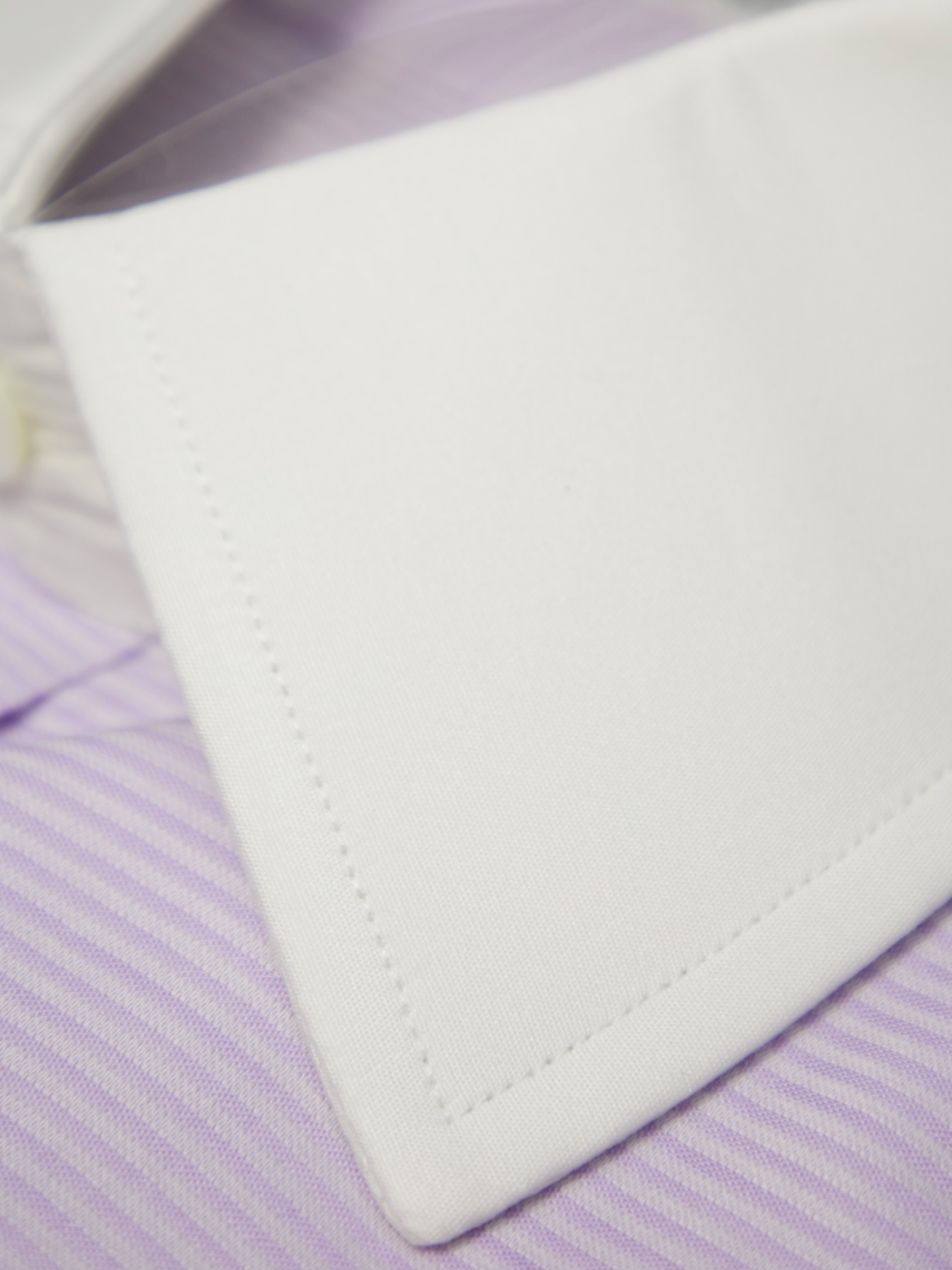 Turnbull & Asser Lavender Contrast Collar Horizontal-Stripe Shirt