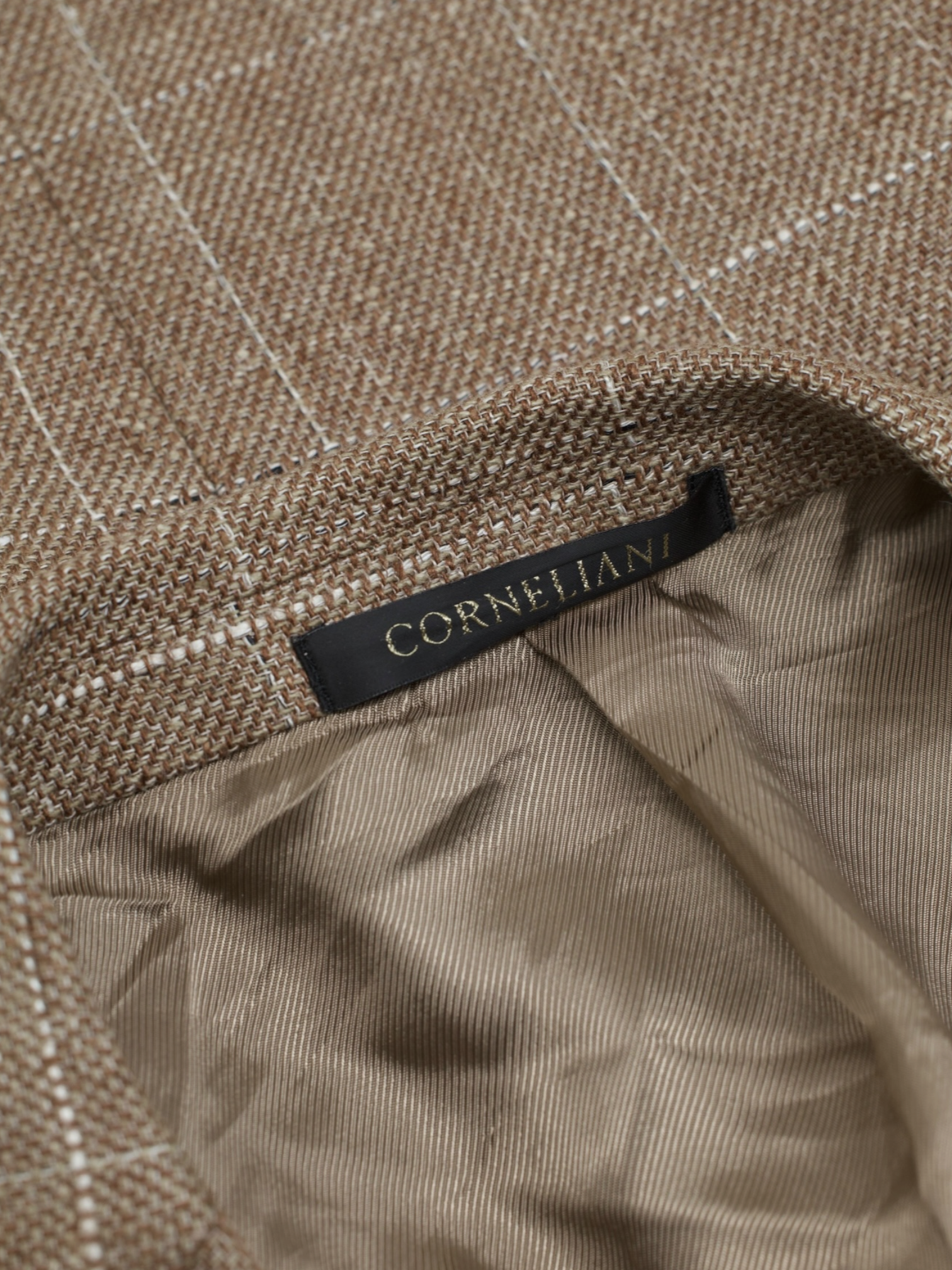 Corneliani Light Brown Wool, Silk & Linen Windowpane Gate Jacket