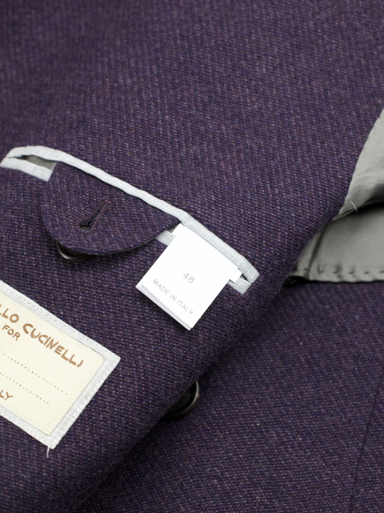 Brunello Cucinelli Aubergine Double Breasted Wool & Silk Micro-Structure Jacket