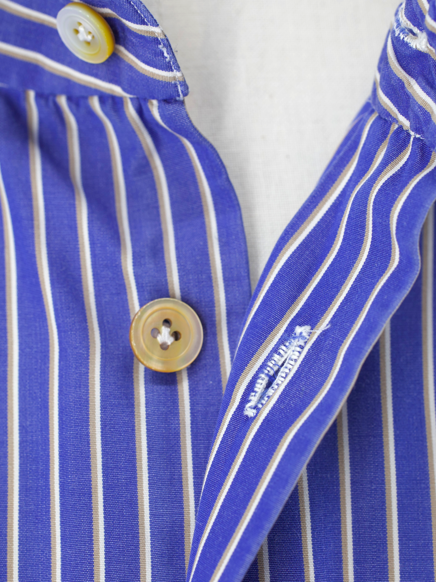 Kiton Blue & Taupe Fine-Cotton Multi-Stripe Napolitan Shirt