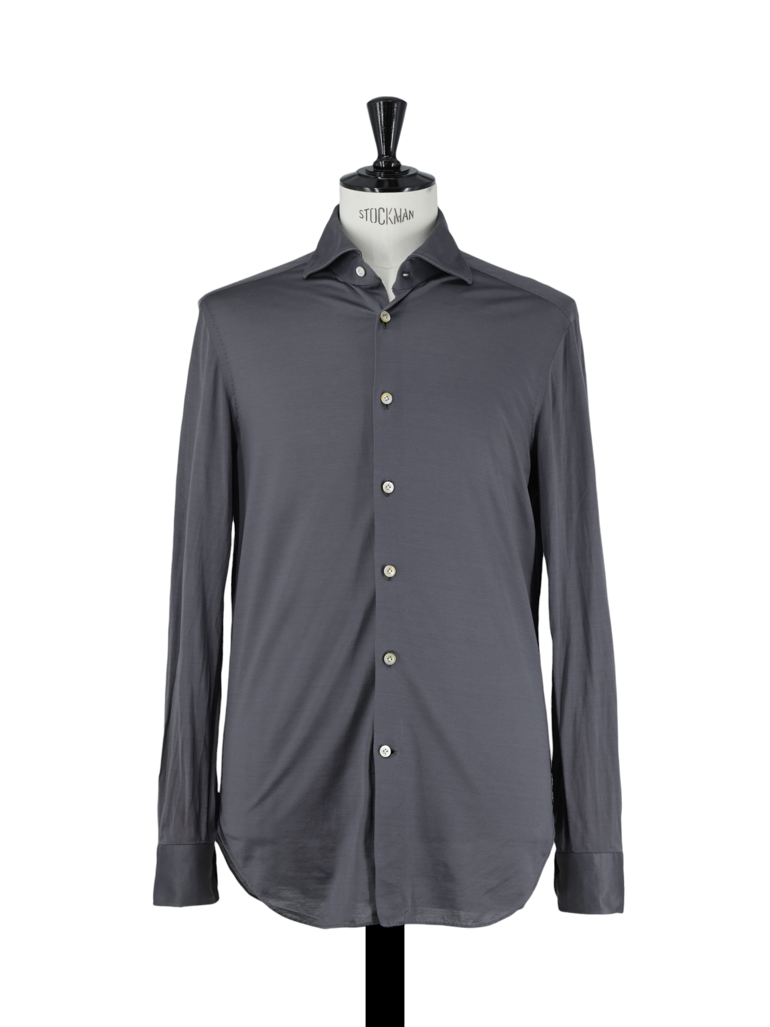 Kiton Warm Grey Jersey-Knitted Cotton Shirt