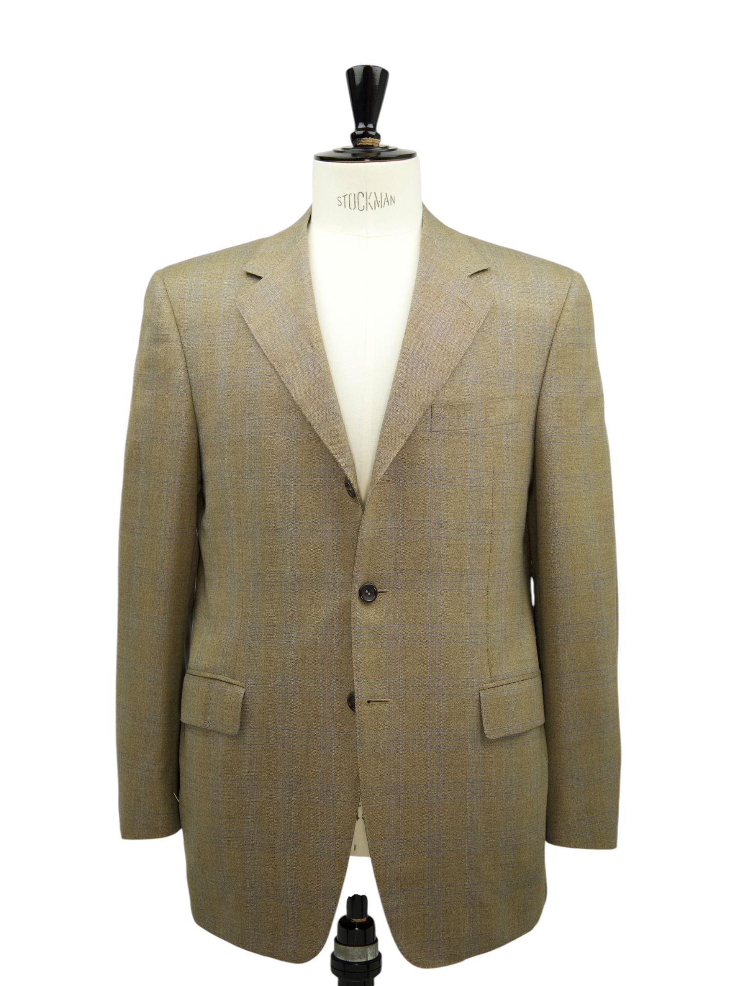 Canali Light Brown & Blue Wool Windowpane Jacket