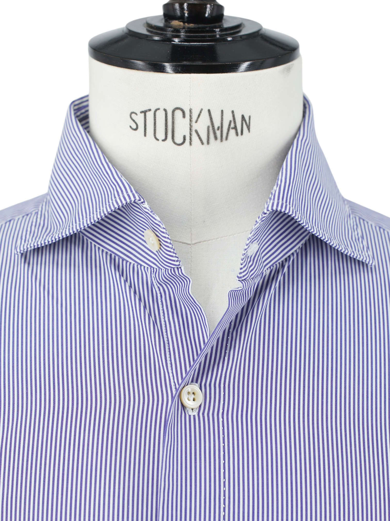 Finamore Blue & White Poplin-Cotton Pinstripe Shirt
