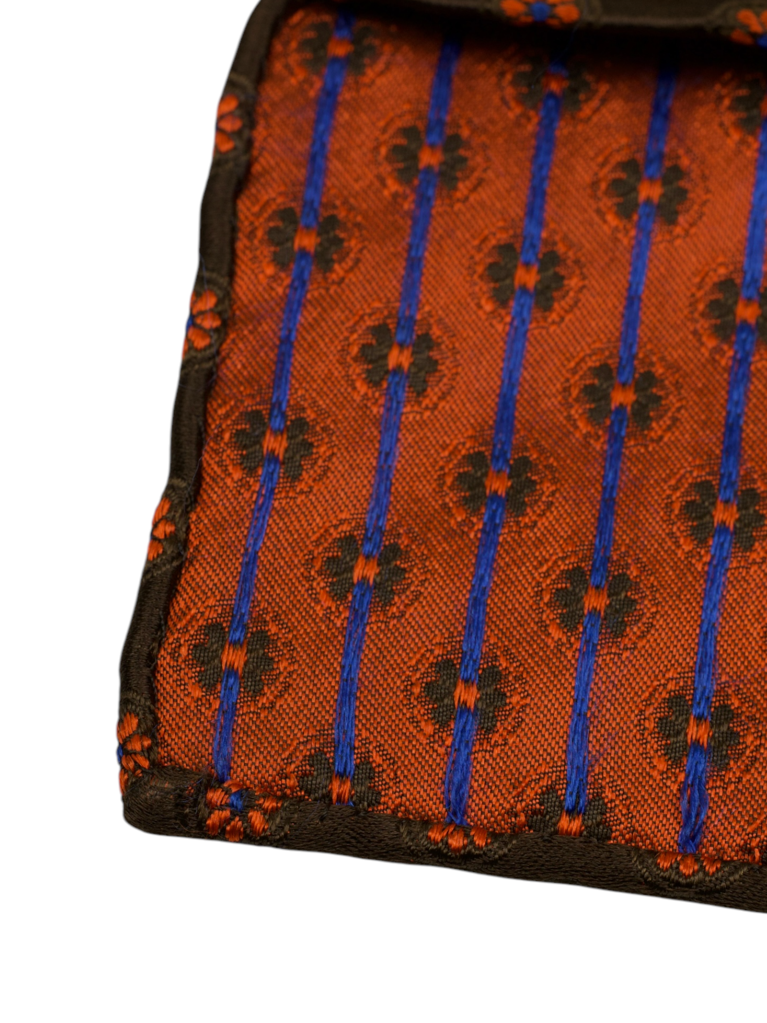 Kiton 5-Fold Dark Brown & Burnt Orange Handrolled Silk Floral Pattern Tie