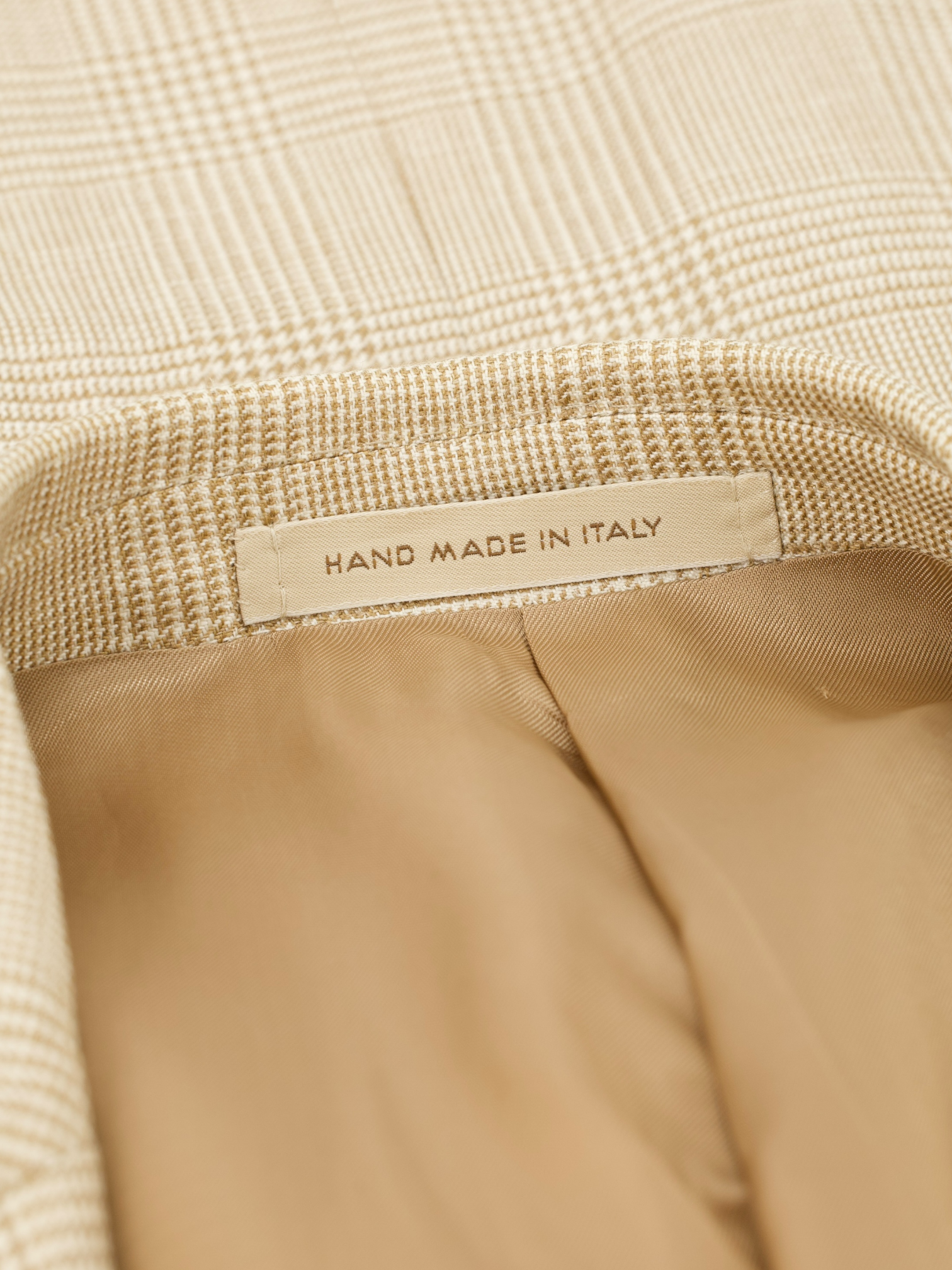 Caruso Beige Cashmere, Silk & Linen Prince or Wales Jacket