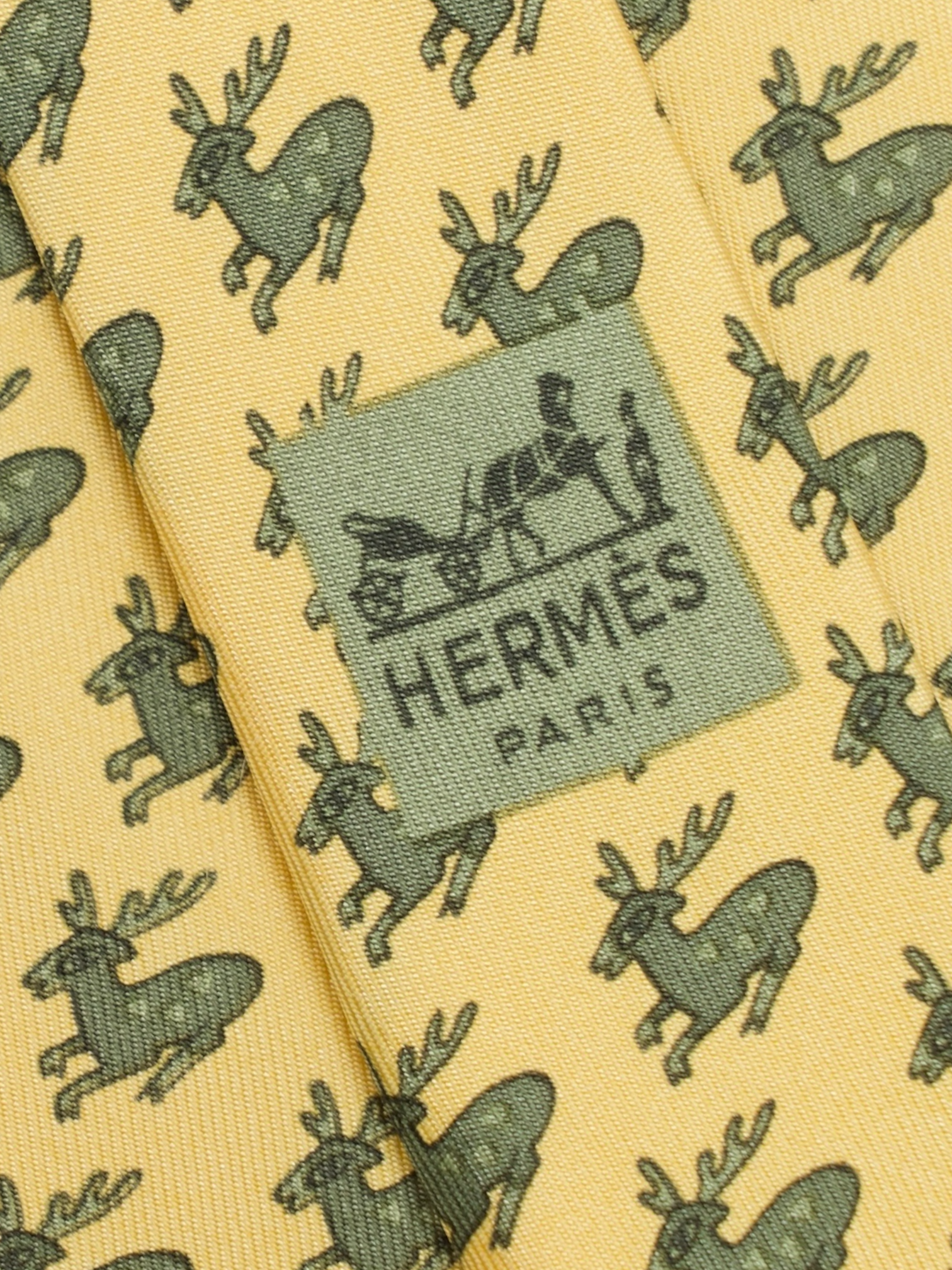 Hermès Butter Yellow Silk Moose Pattern Tie