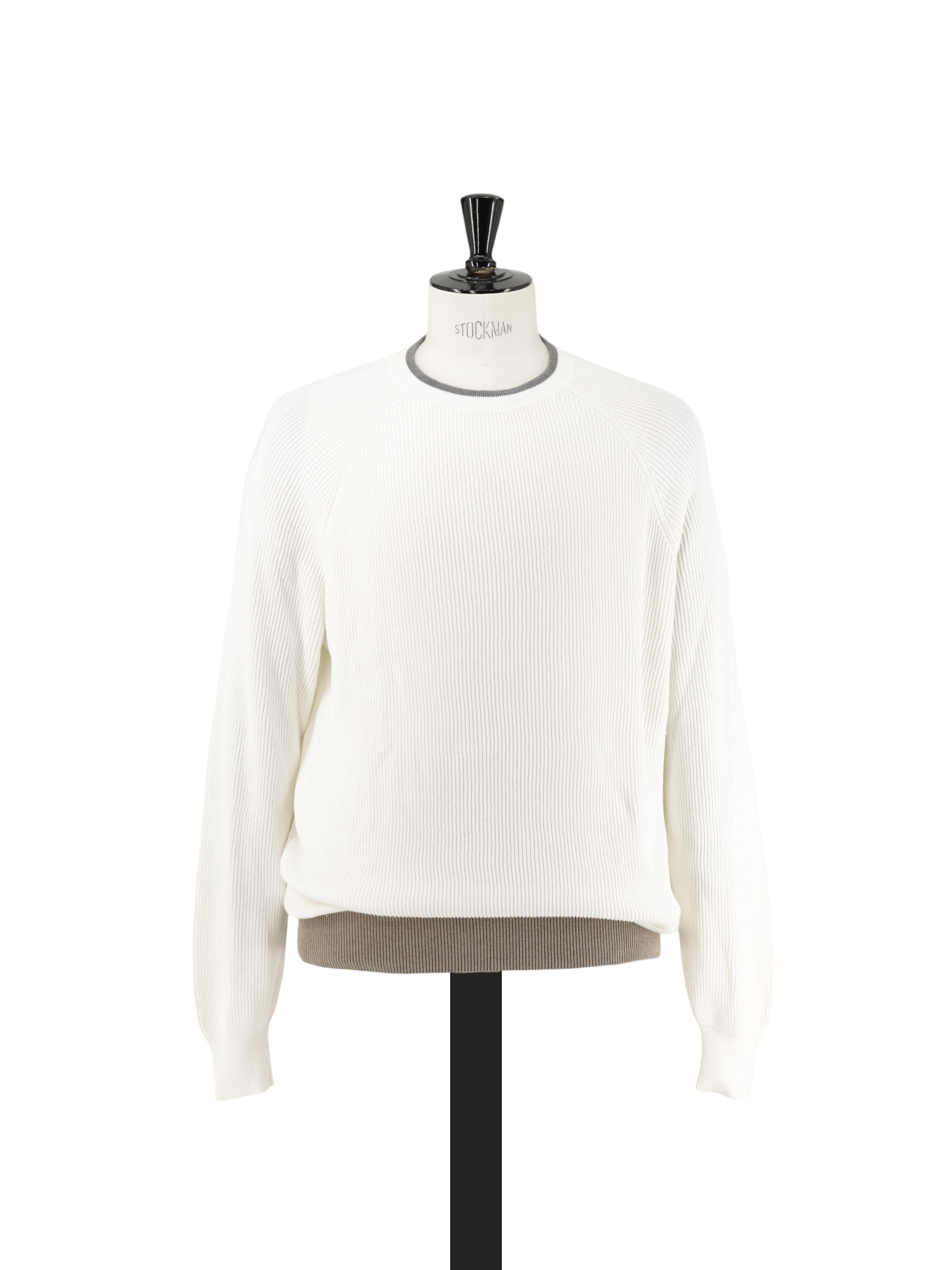 Brunello Cucinelli White & Brown Cotton Round-Neck Oversized Sweater