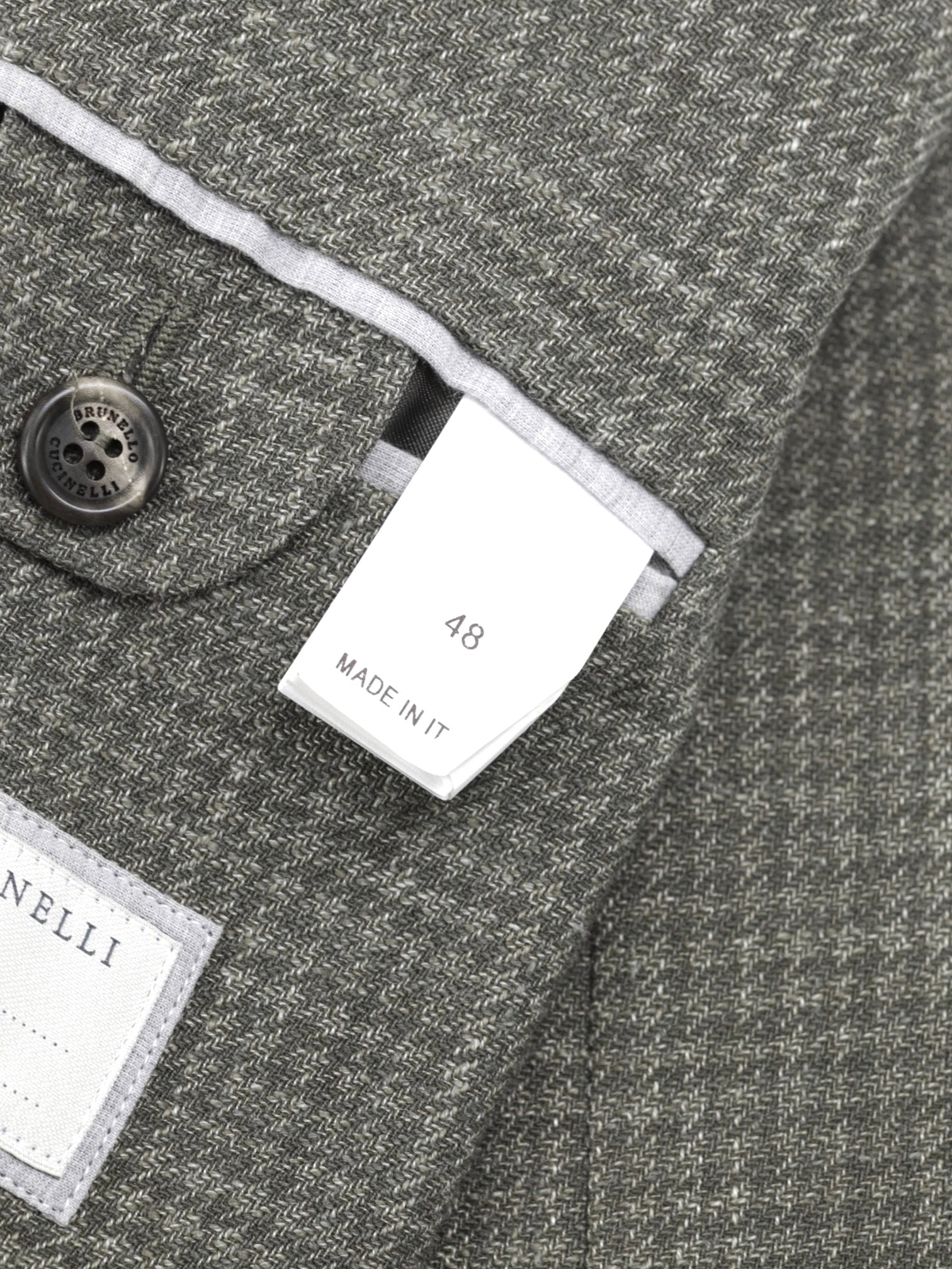 Brunello Cucinelli Sage Green Wool, Linen & Silk Pied de Poule Jacket