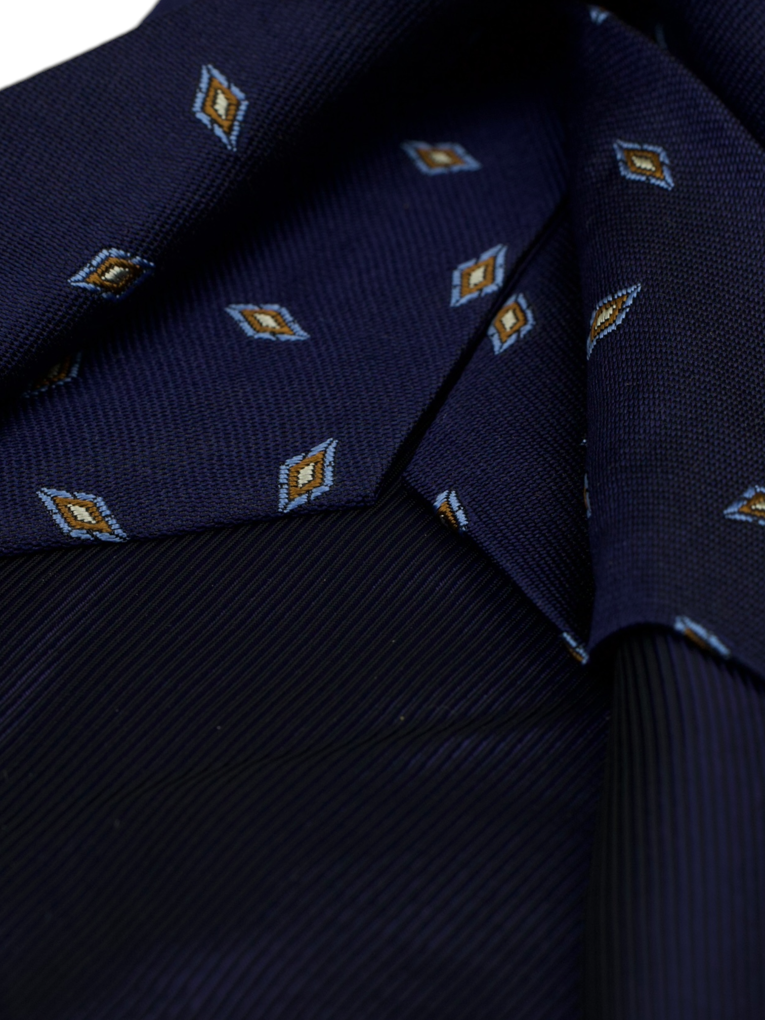 Kiton 5-Fold Navy & Brown Silk Diamond Pattern Tie