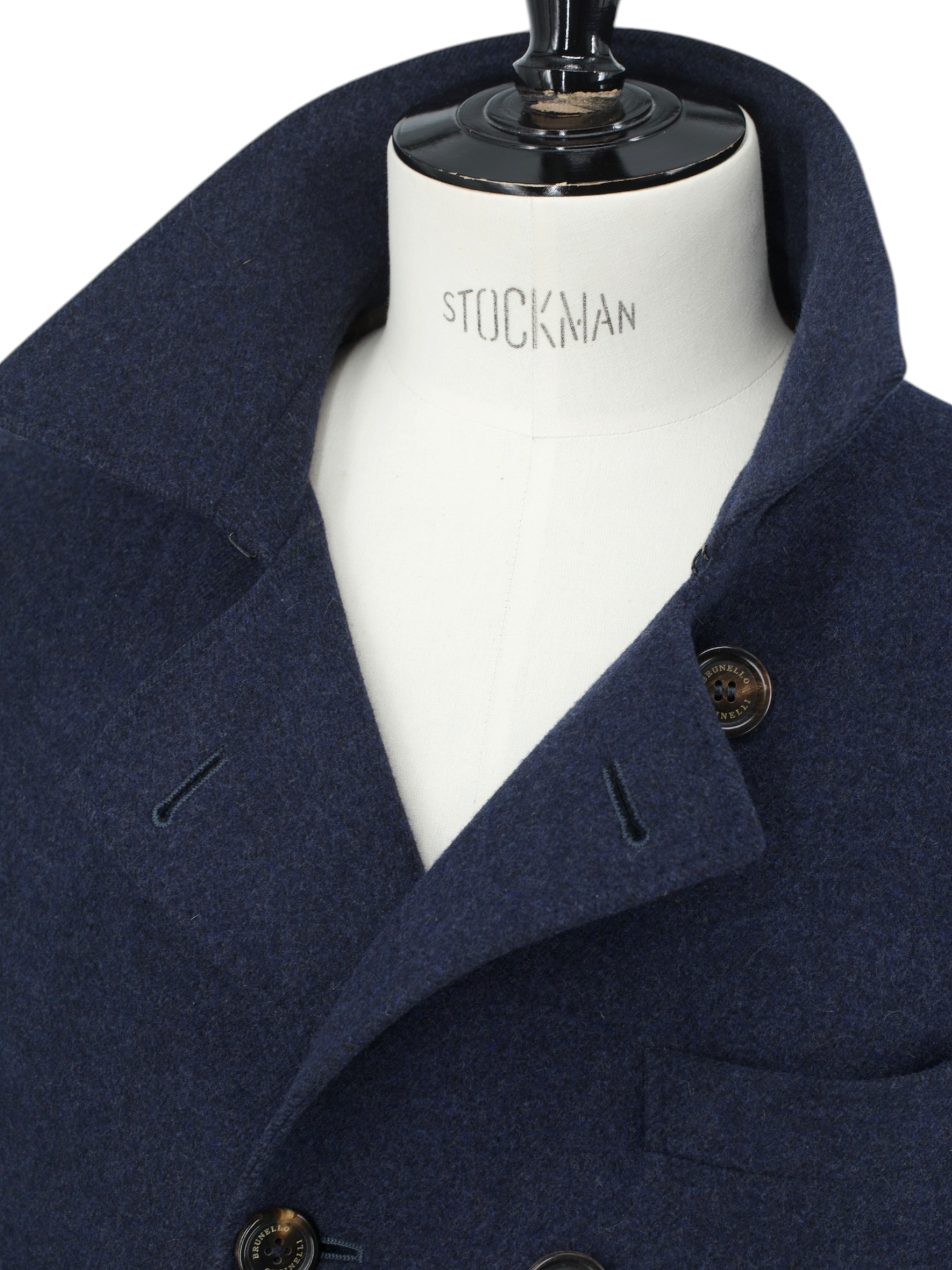 Brunello Cucinelli Dark Blue Wool & Cashmere Double Breasted Peacoat