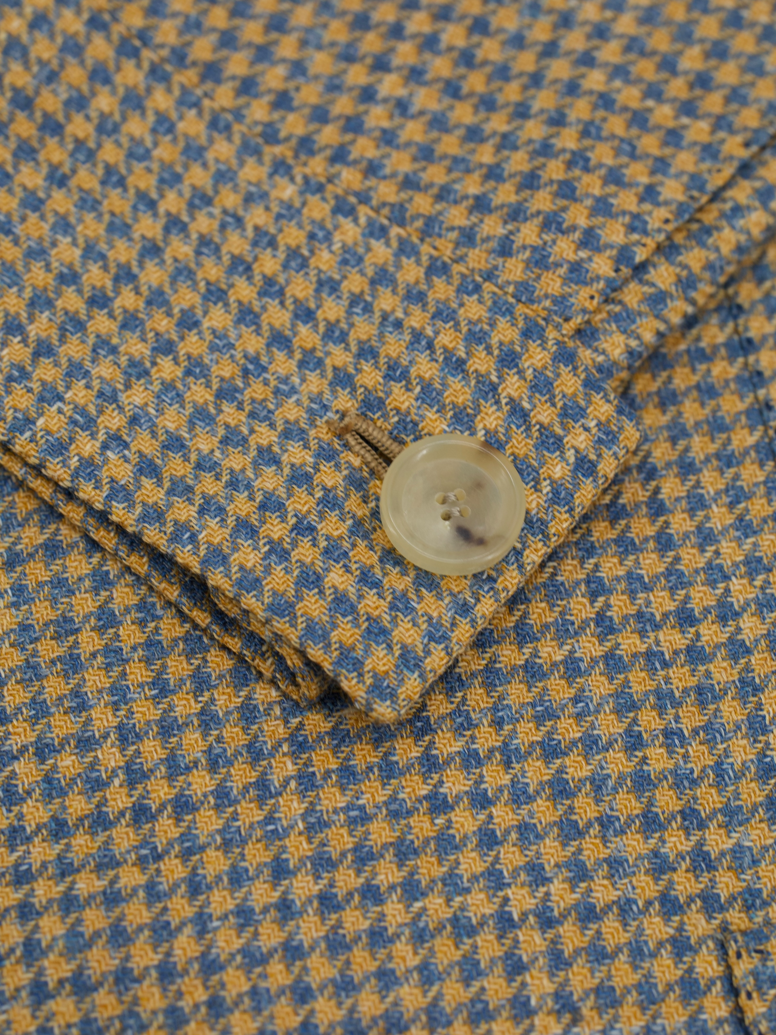 Cesare Attolini Sunset Orange & Chambray Blue Wool, Silk & Linen Pied de Poule Safari-Overshirt