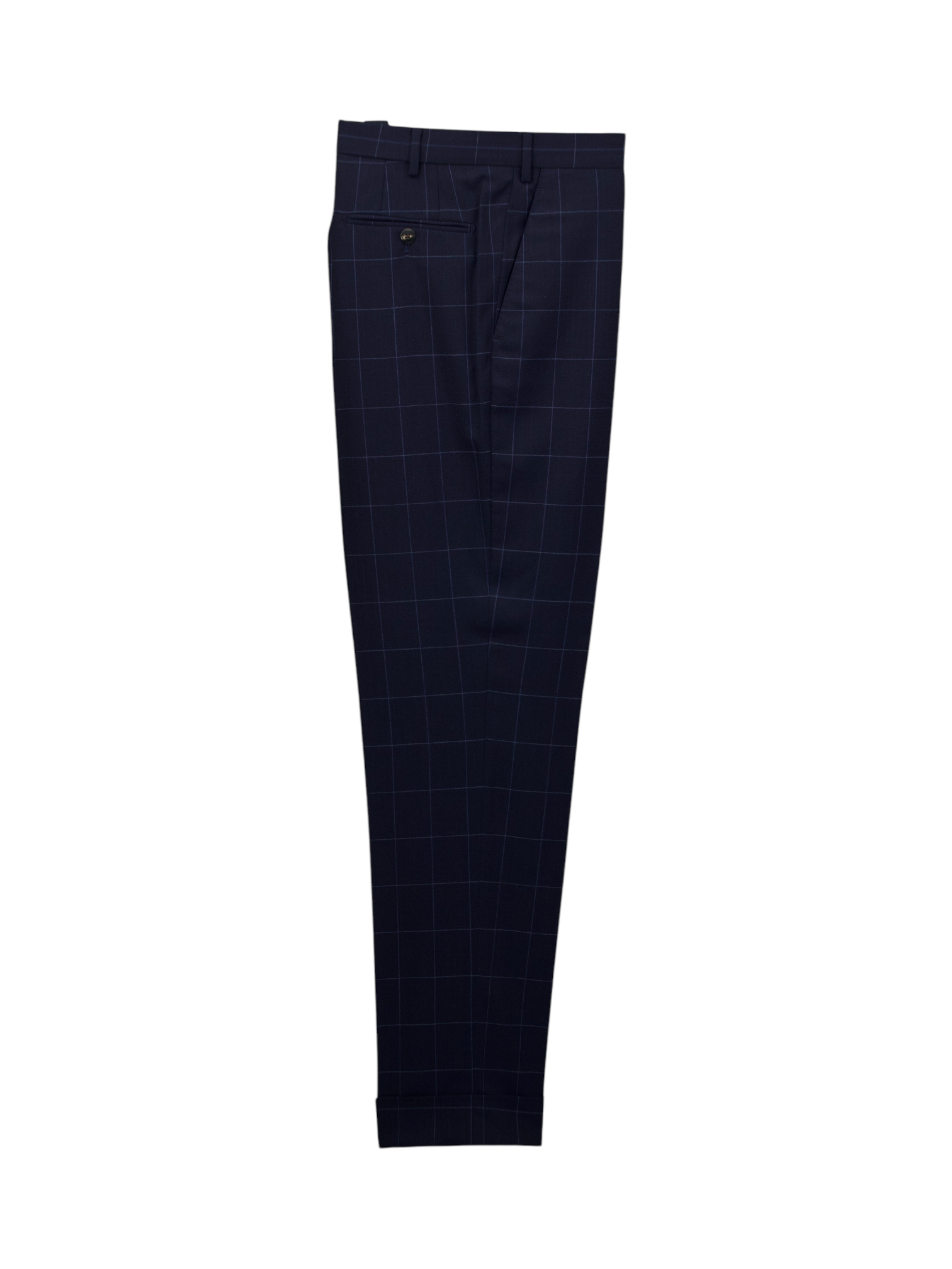 Caruso Dark Blue Cool-Wool Windowpane Trousers