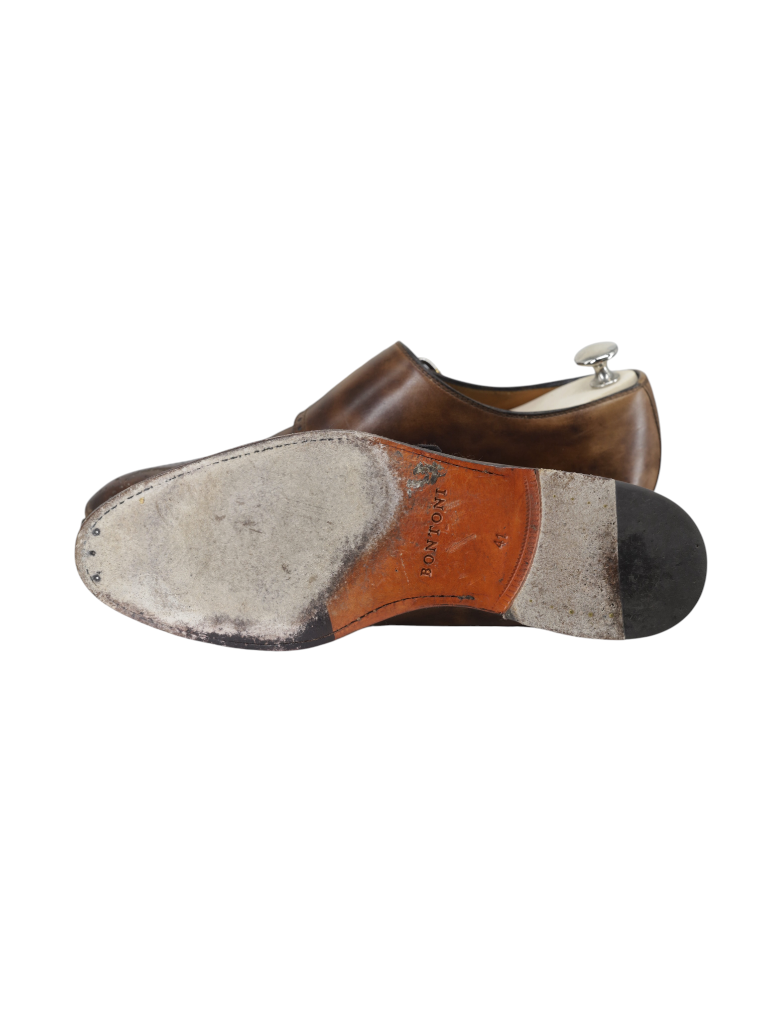 Bontoni Dark Brown Calfleather Perforated Brogue-Style Double Monk + Crocodile Belt