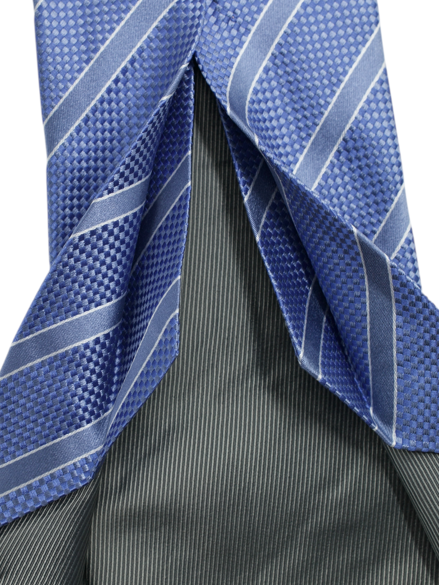 Luigi Borrelli 5-Fold Steel Blue & Grey Stripe & Micro-Pattern Tie