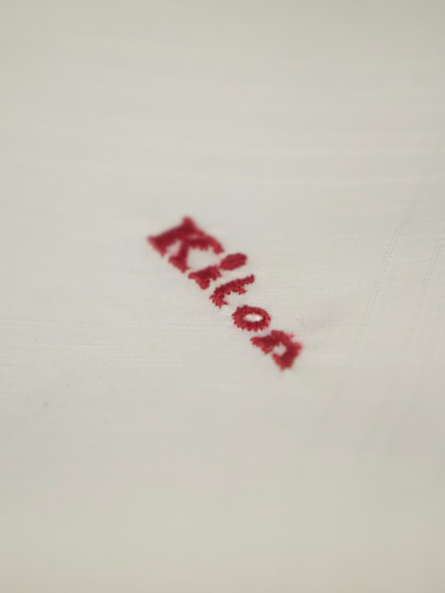 Kiton White Linen Pocket Square with Red Edge