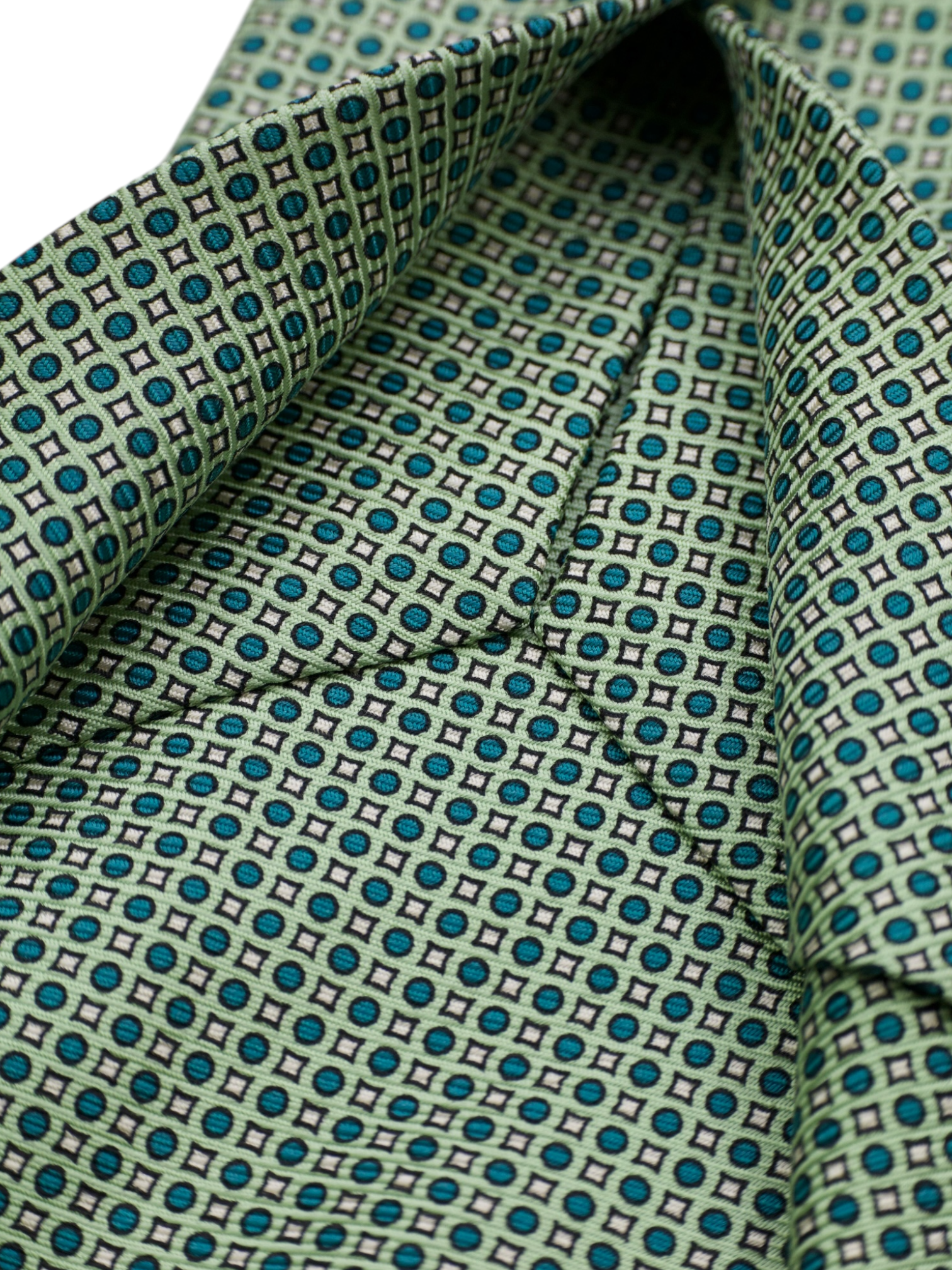Kiton 5-Fold Mint Green Silk Geometric Pattern Tie