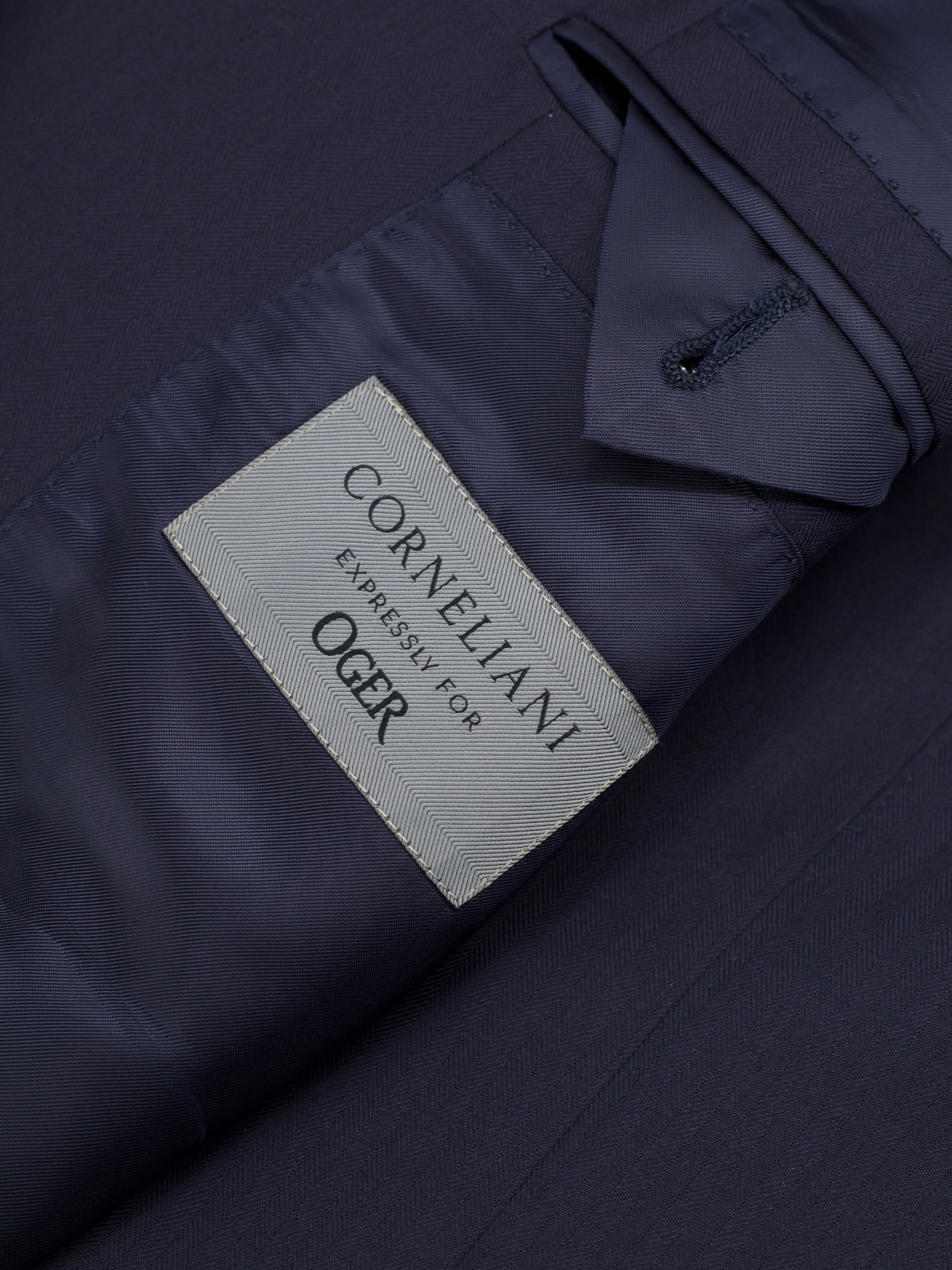 Corneliani Navy 3-Piece Super 160's Herringbone Suit