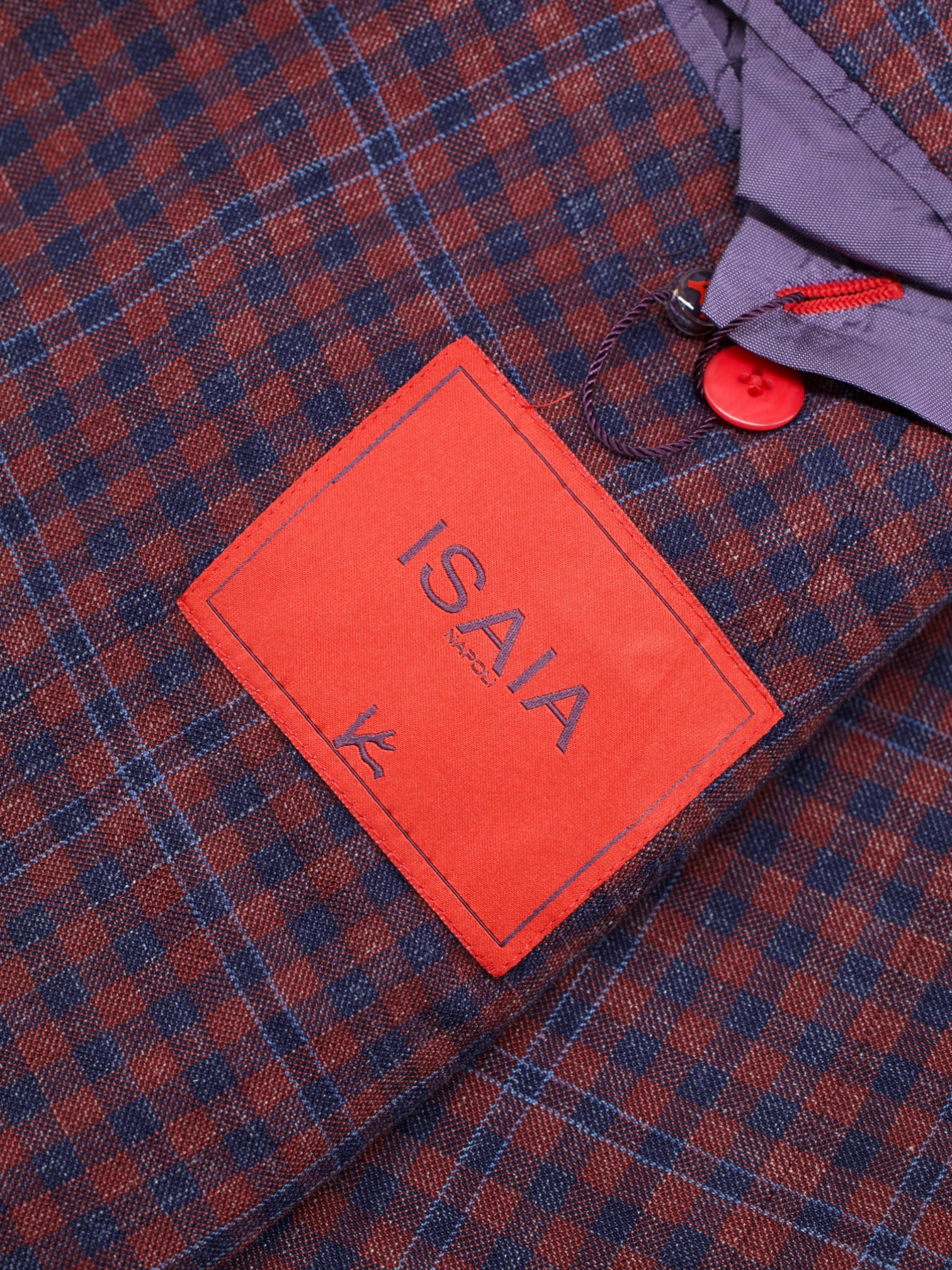 Isaia Red & Blue Wool, Silk & Linen Gingham Check Jacket
