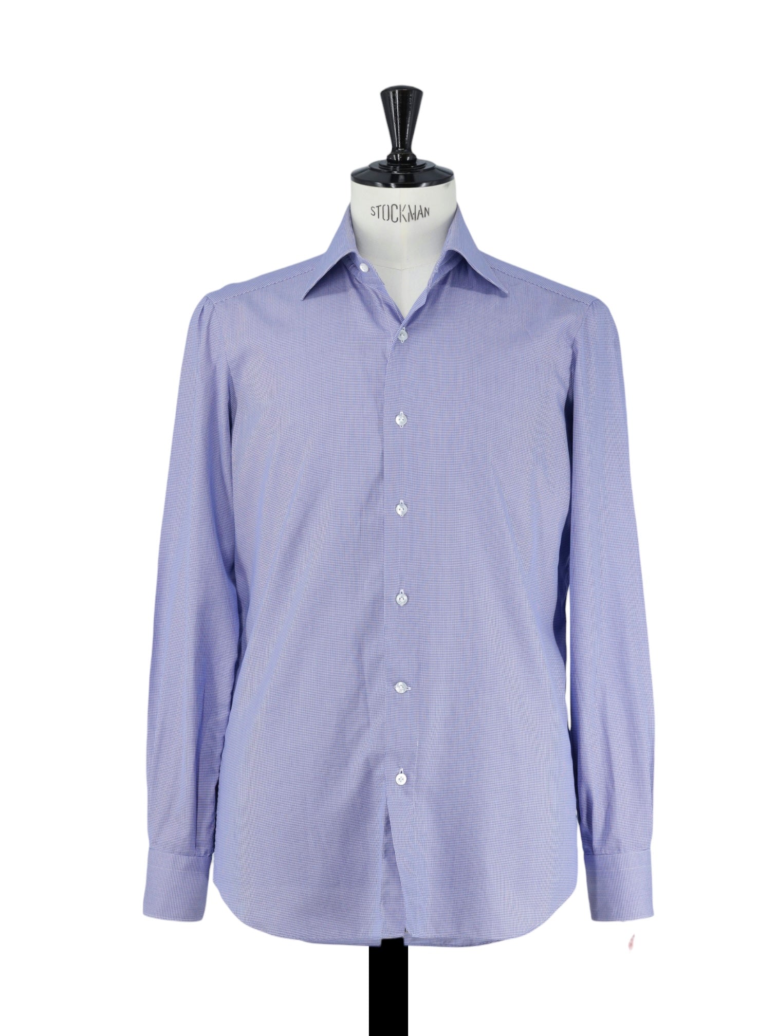 Fray Dark Blue Fine-Cotton Puppytooth Wide-Spread Collar Shirt