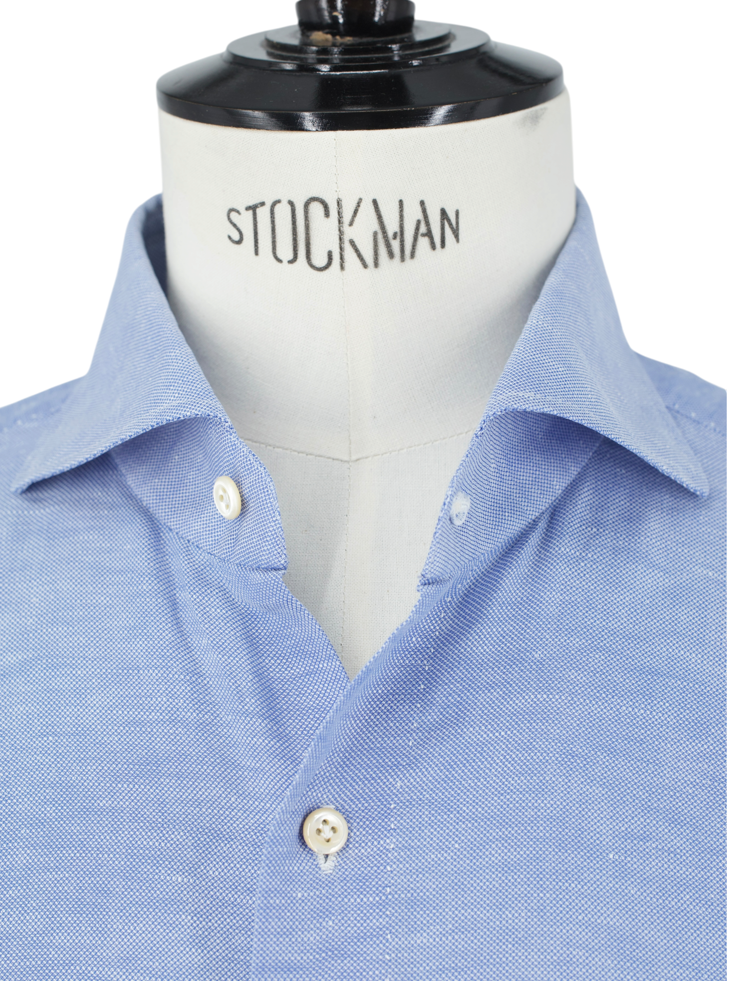Finamore Blue Linen & Cotton Melange Pinpoint Summer Shirt