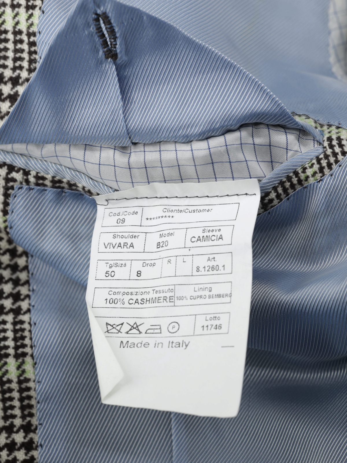 Luigi Borrelli Grey & Light Green Pure Cashmere Prince of Wales Jacket