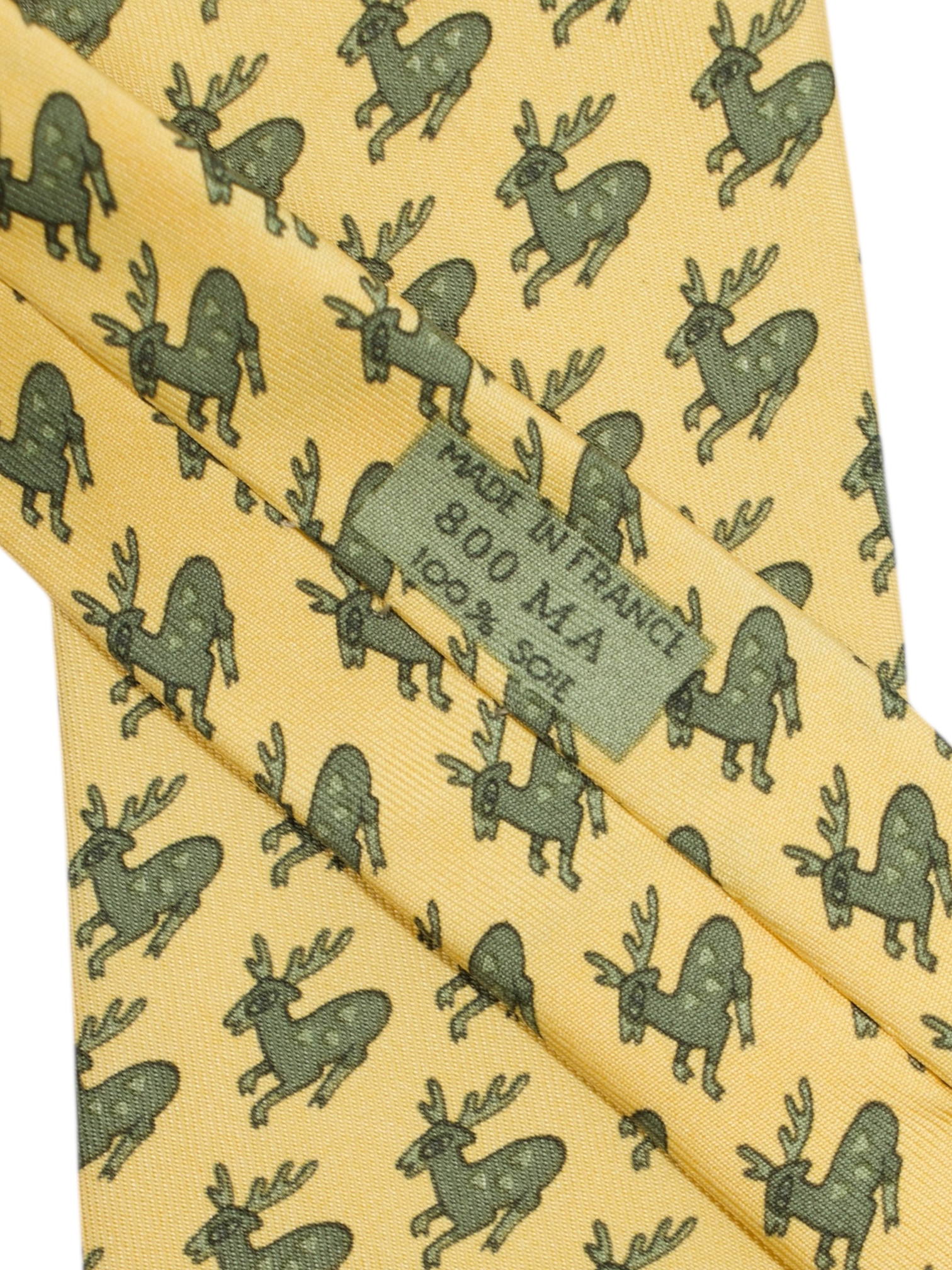 Hermès Butter Yellow Silk Moose Pattern Tie