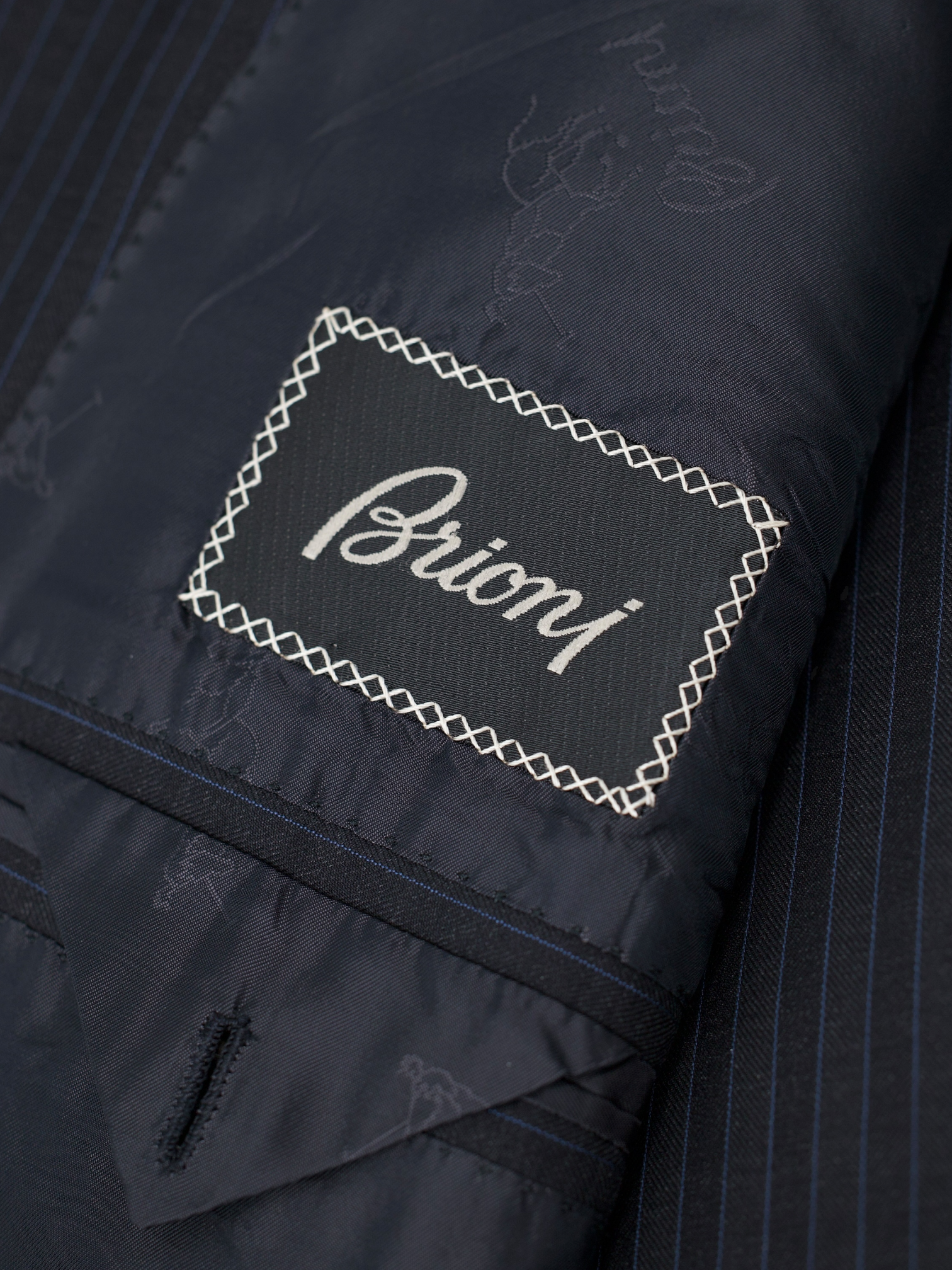Brioni Anthracite & Light Blue Wool Pinstripe Palatino Suit