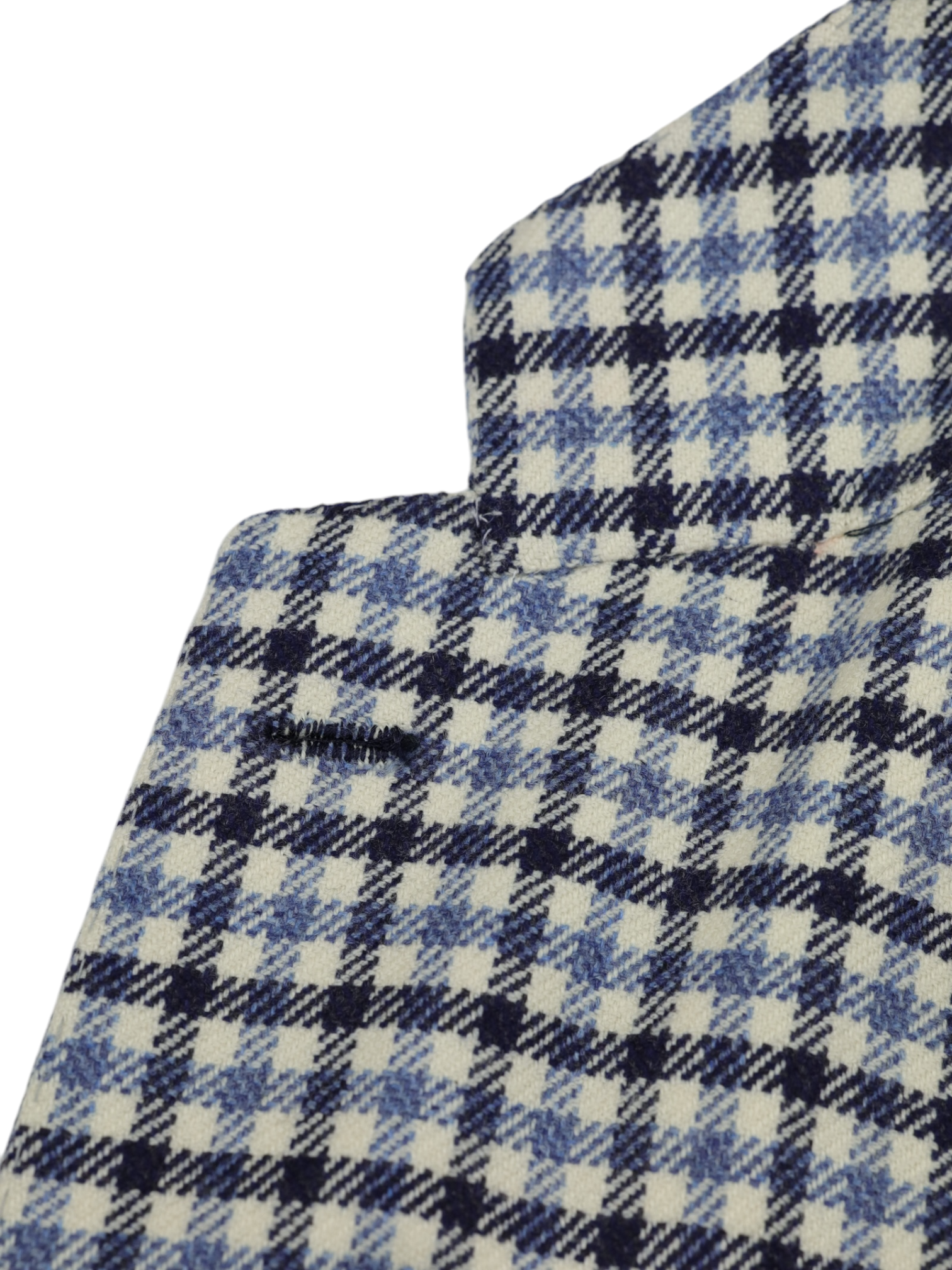 Kiton Ecru & Light Blue Pure Cashmere Gingham Check Jacket