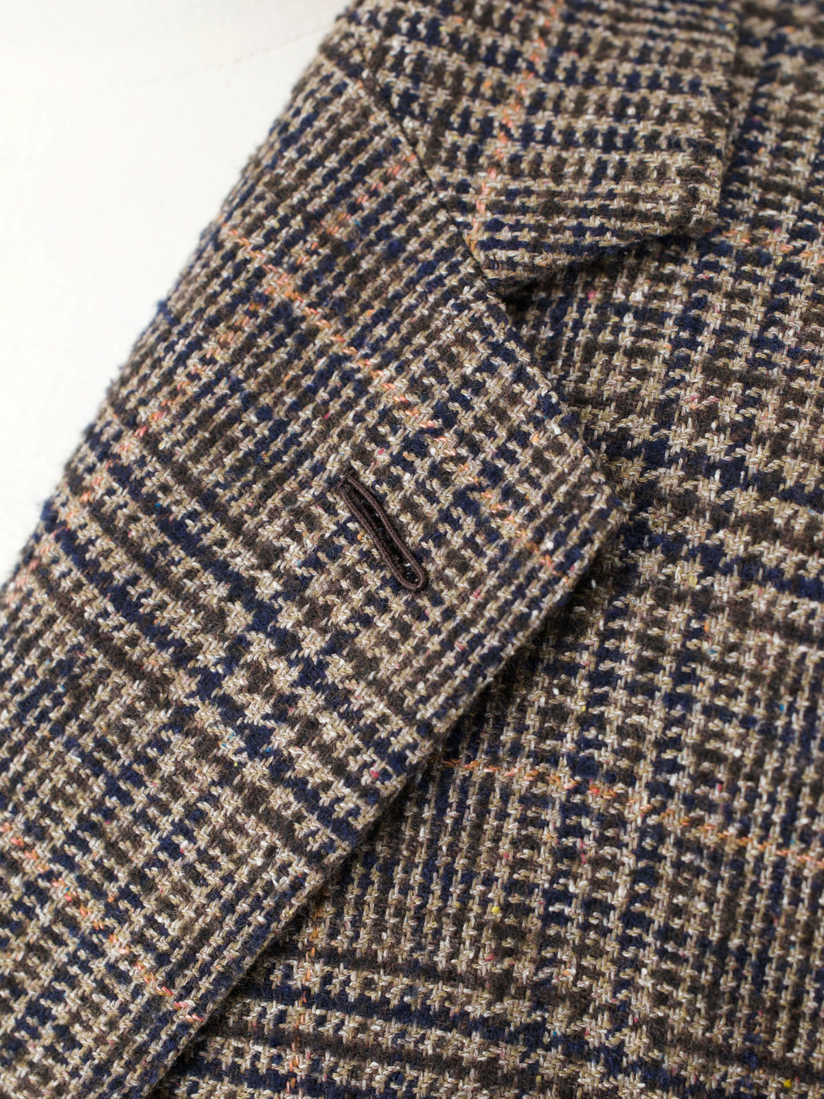 Caruso Light Brown & Orange Wool, Silk, Stretch & Cashmere Glencheck Jacket