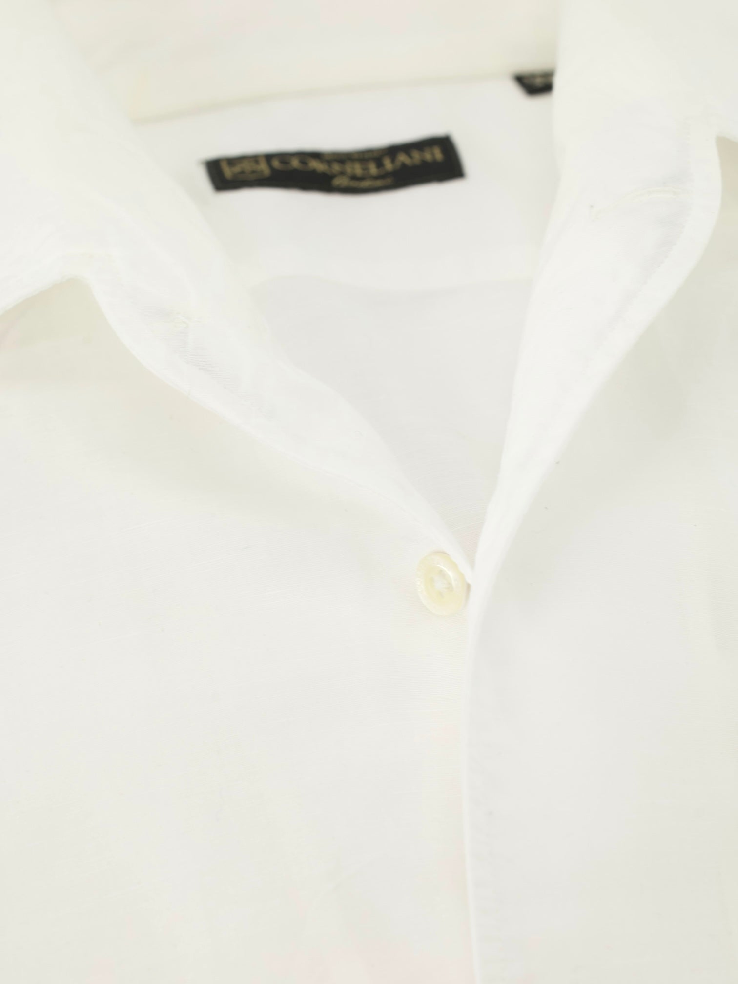 Corneliani White Cotton & Linen Melange One-Piece Collar Shirt