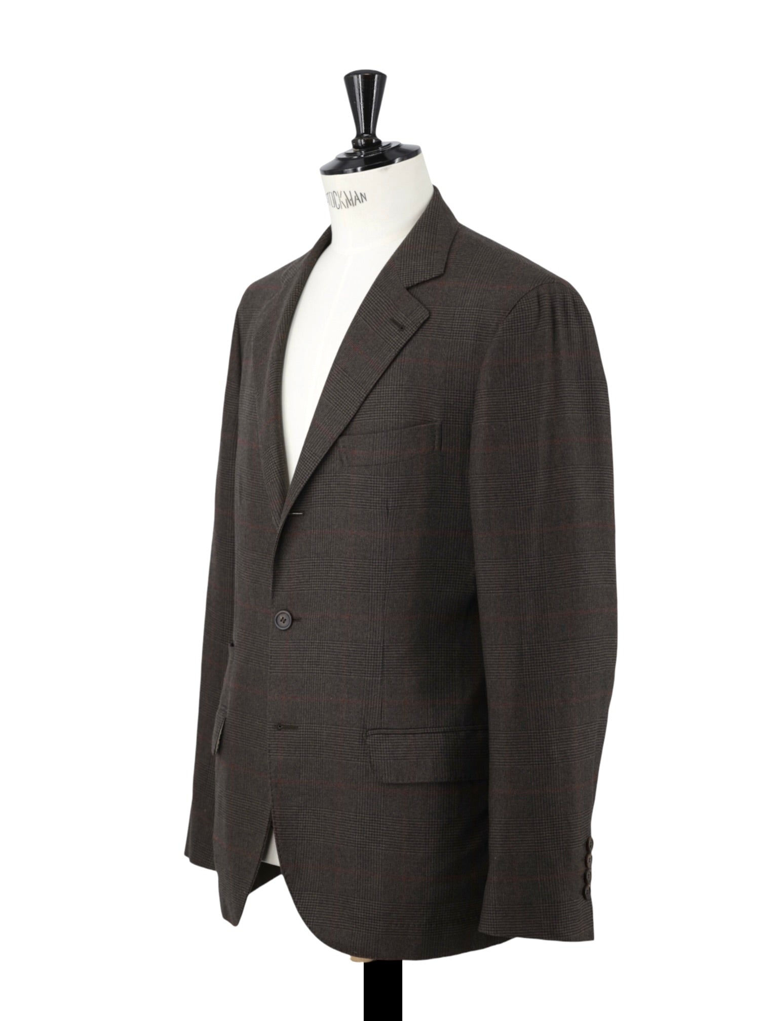 Brunello Cucinelli Dark Brown & Burgundy Wool & Cashmere Glenplaid Jacket