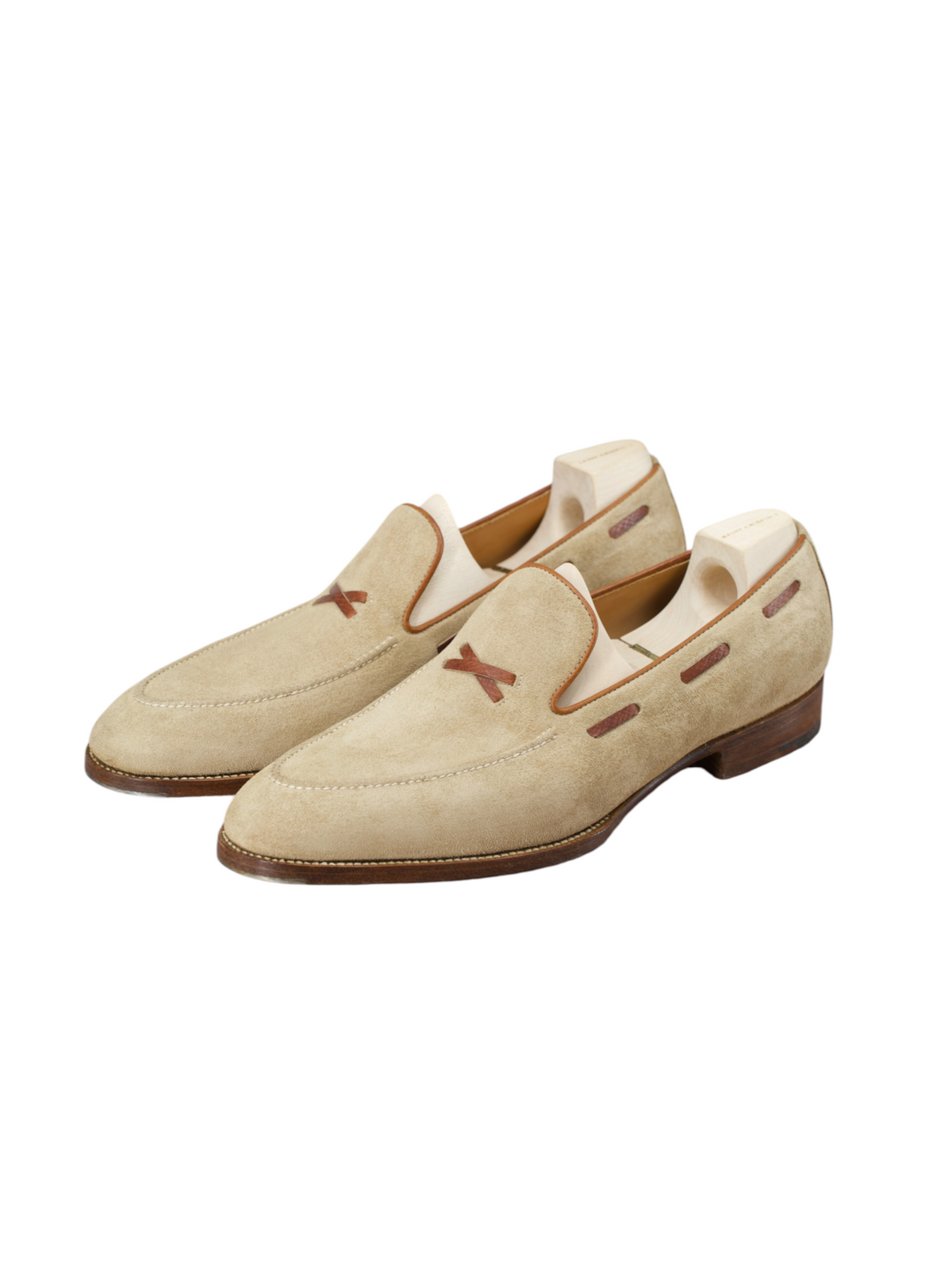 Saint Crispin's Beige Suede Norwegian X-Stitch Loafer