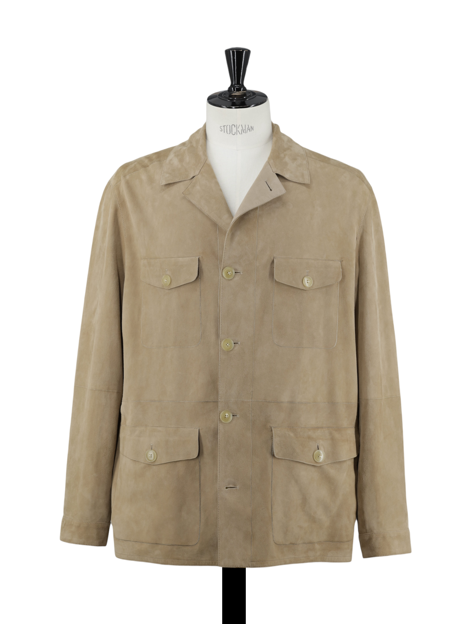 Canali Beige Lambskin-Suède Cuban-Collar Coat
