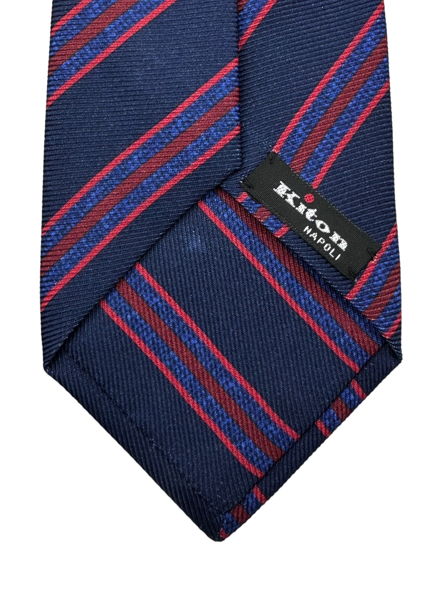 Kiton 5-Fold Blue and Red Stripe Silk Tie
