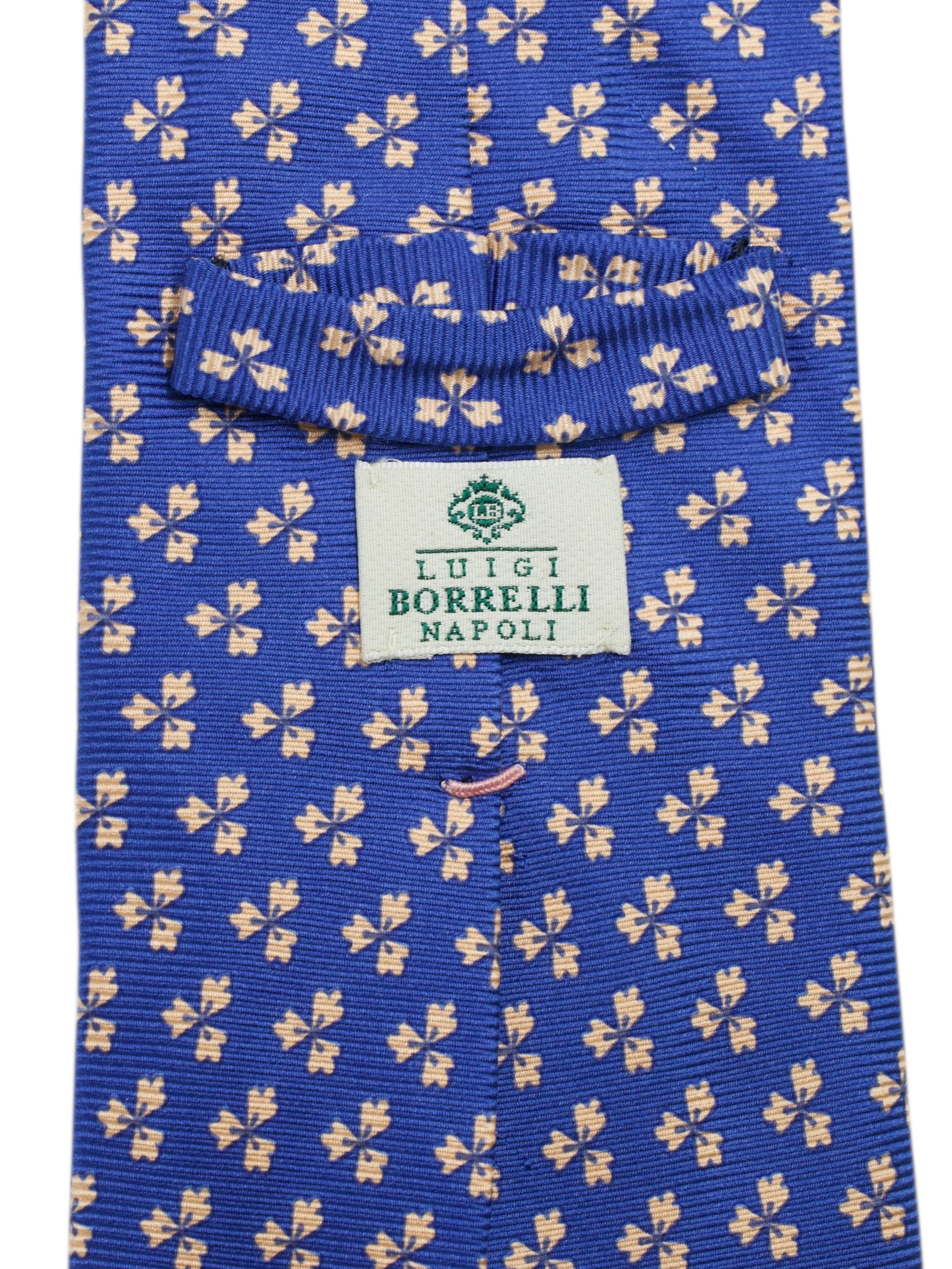 Luigi Borrelli 5-Fold Royal Blue & Pastel Orange Silk Clover Pattern Tie