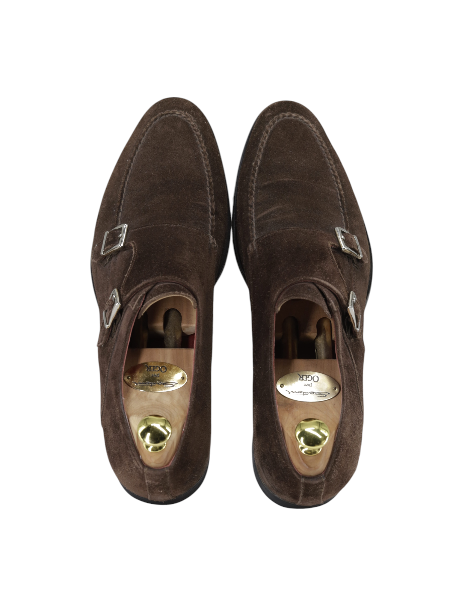 Santoni Dark Brown Suede City-Sole Double Monk + Belt