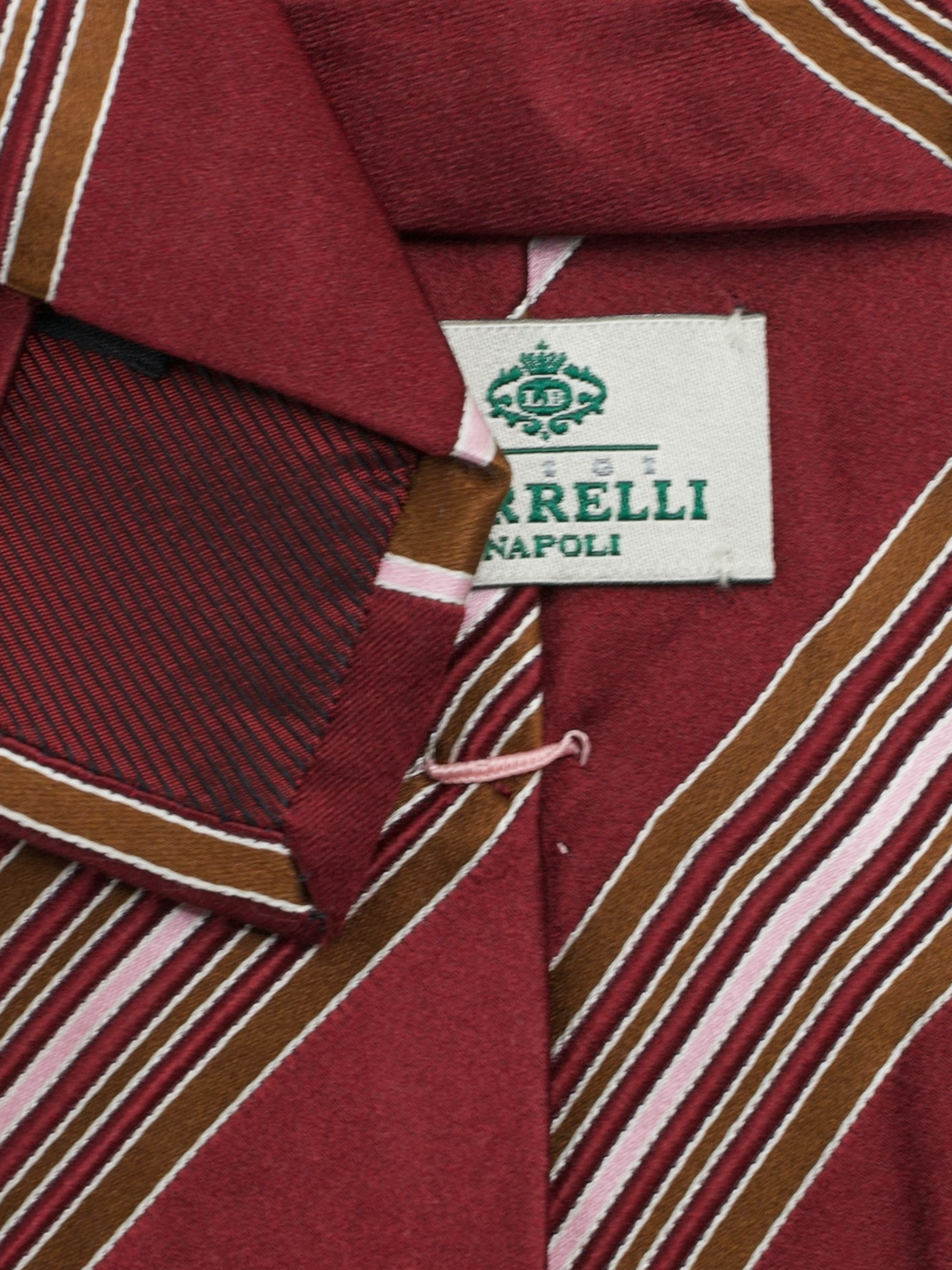 Luigi Borrelli 5-Fold Wine Red & Pink Multi-Striped Business Tie