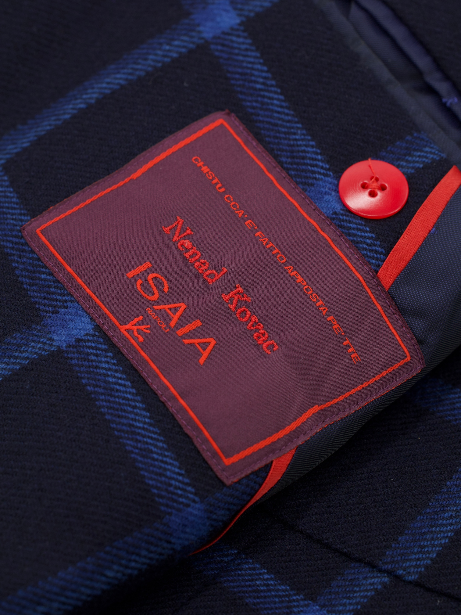 Isaia Navy & Azure Blue Wool Windowpane Jacket