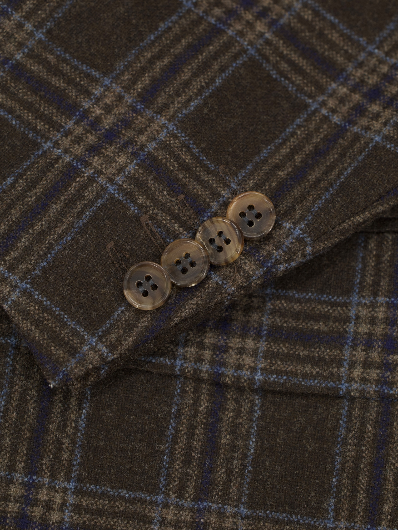 Belvest Dark Brown & Blue Wool Flannel Tartan-Check Jacket