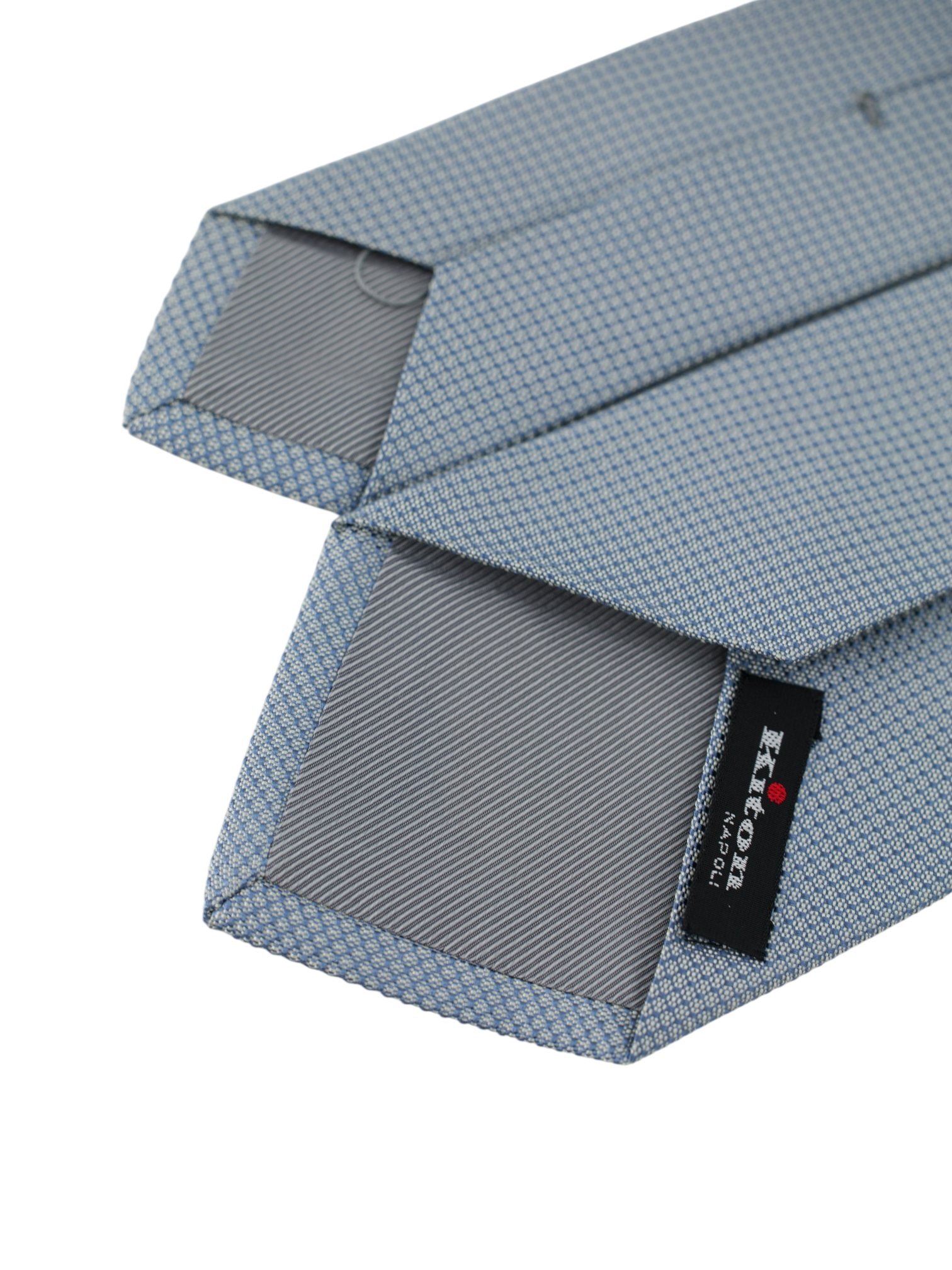 Kiton 5-Fold Steel Grey Silk Bicolor Micro-Pattern Tie