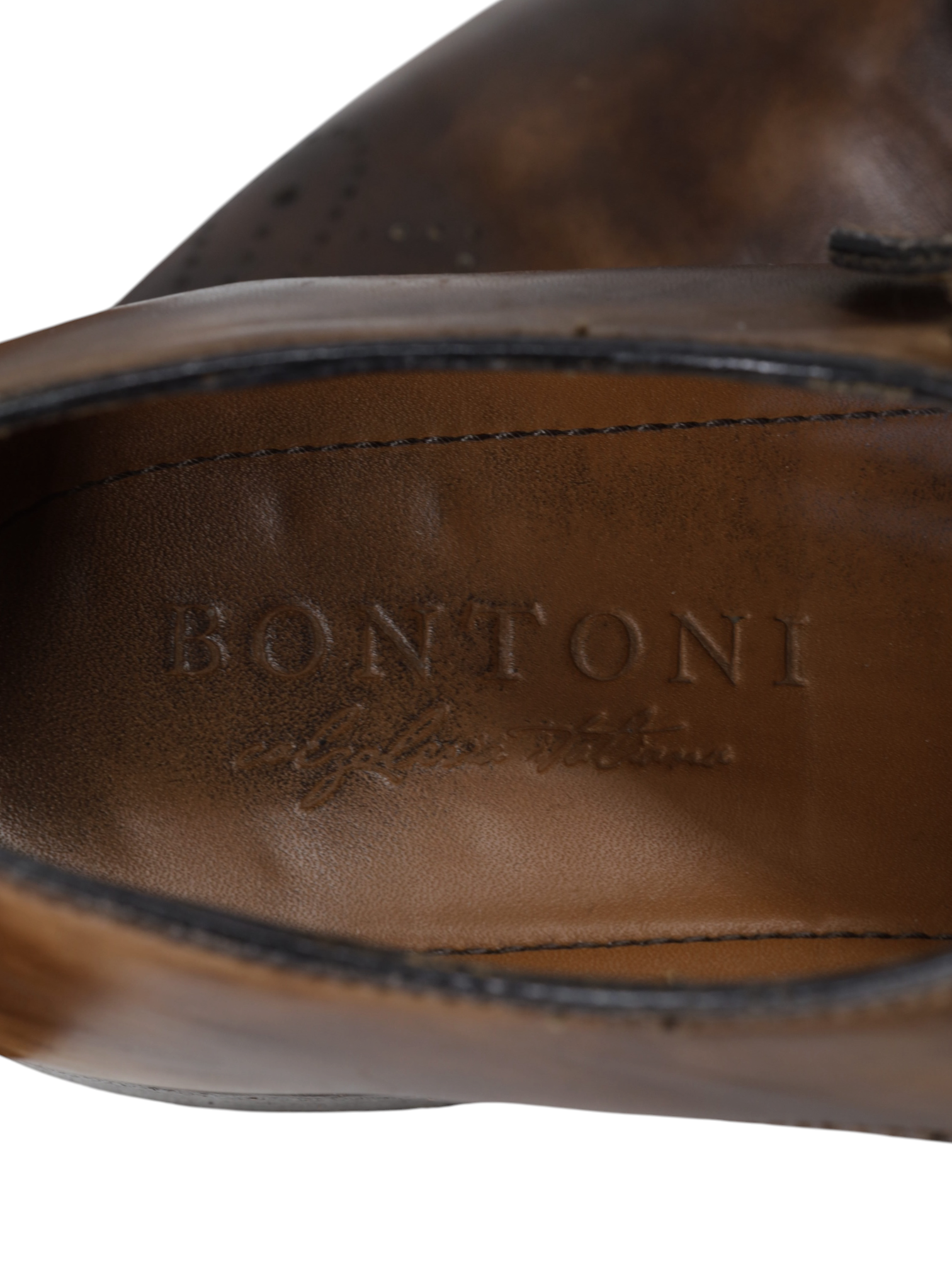 Bontoni Dark Brown Calfleather Perforated Brogue-Style Double Monk + Crocodile Belt