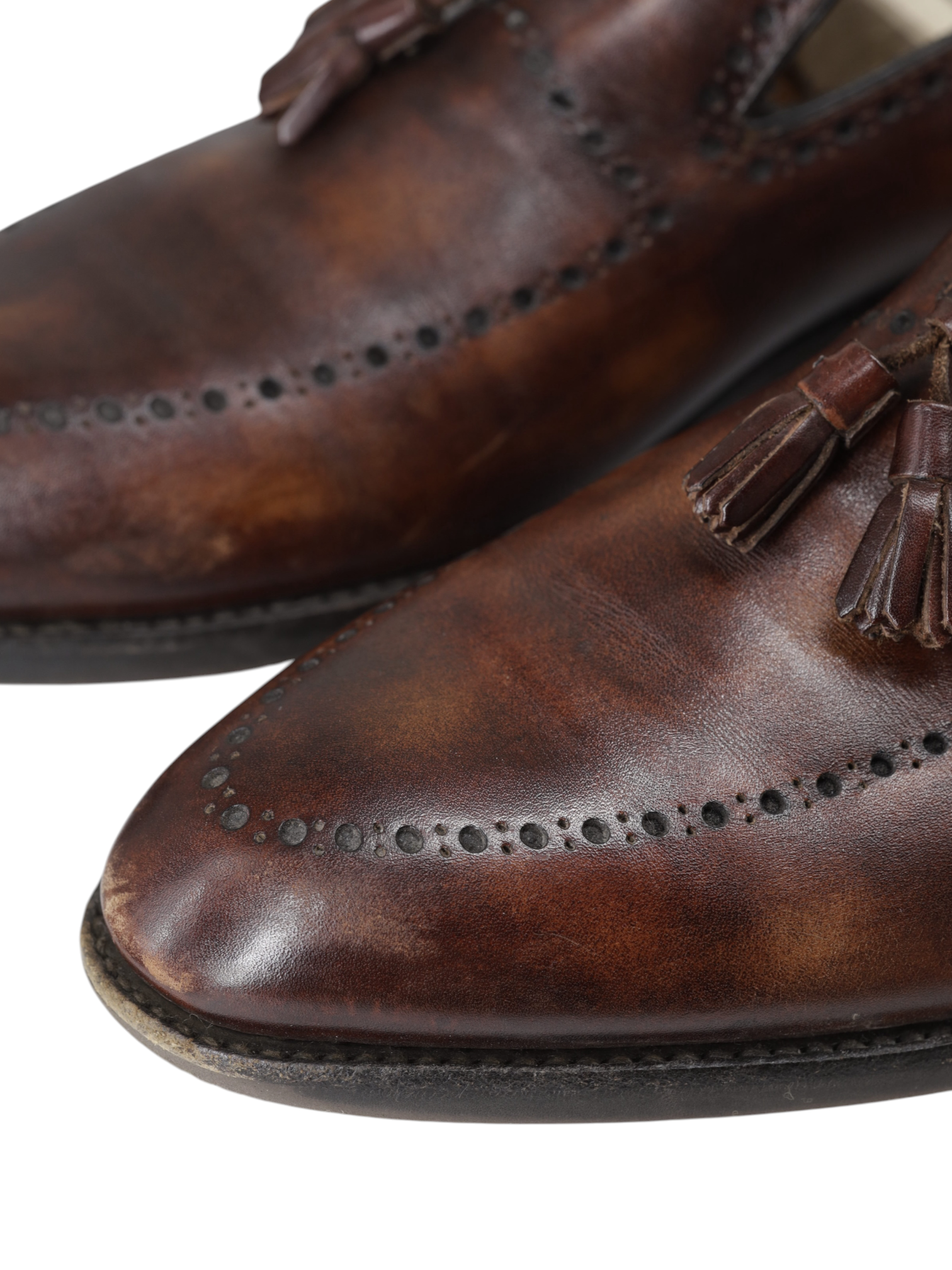Bontoni Dark Brown Museum-Calf Perforated City-Sole Tassel Loafer + Crocodile Belt